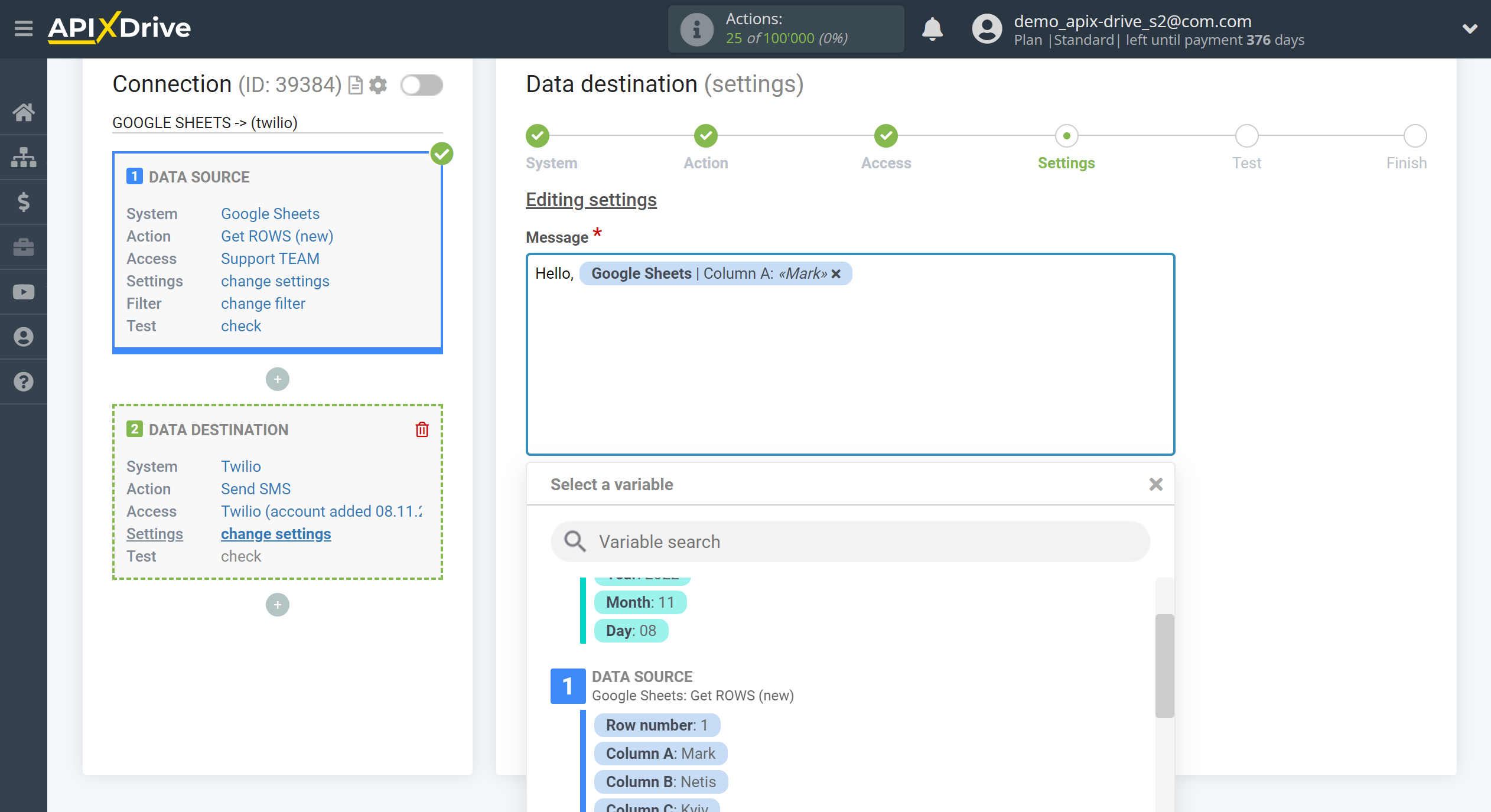 How to Connect Twilio as Data Destination | Assigning fields