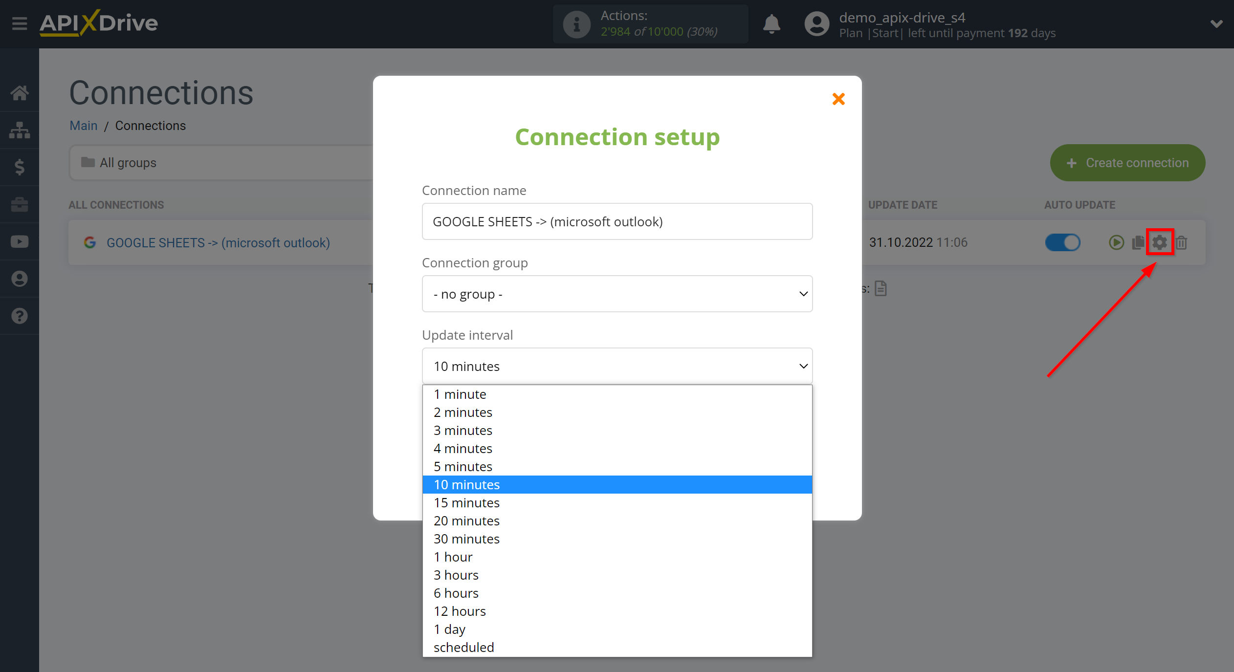 How to Connect Microsoft Outlook as Data Destination | Update interval