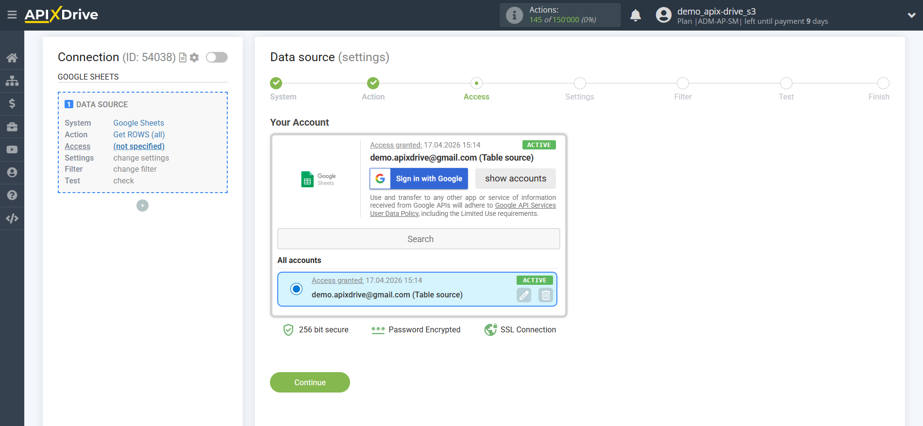 Setting up an Notion Item Search in Google Sheets | Account selection
