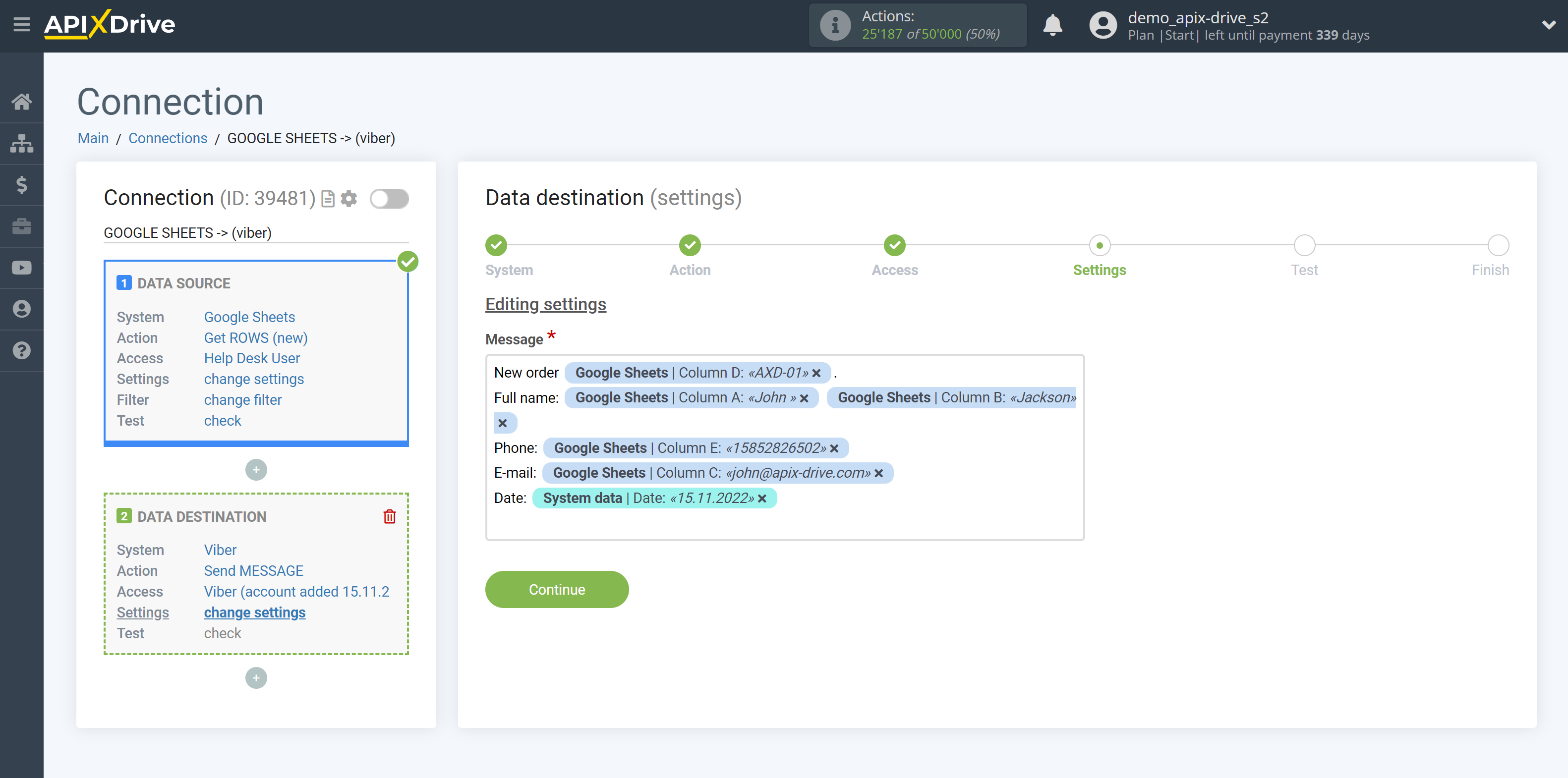 How to Connect Viber as Data Destination |&nbsp;Assigning Field