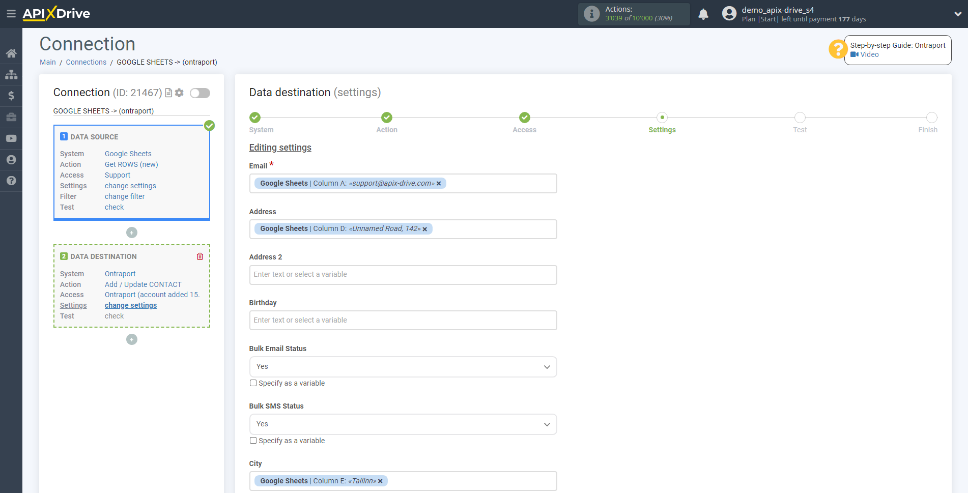 How to Connect Ontraport as Data Destination | Assigning fields