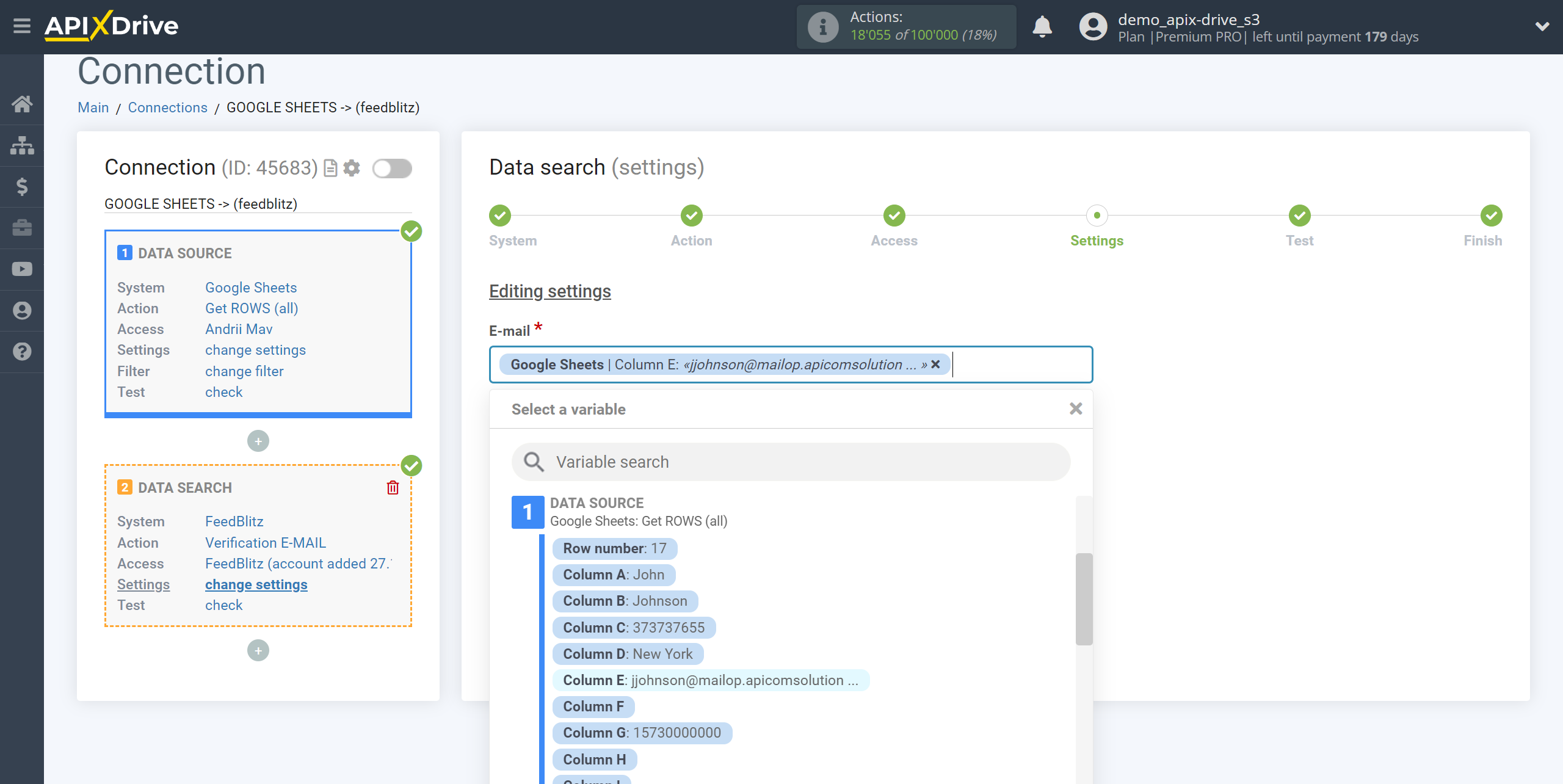 Setting Search to Verification E-MAIL FeedBlitz in Google Sheets | Assigning fields