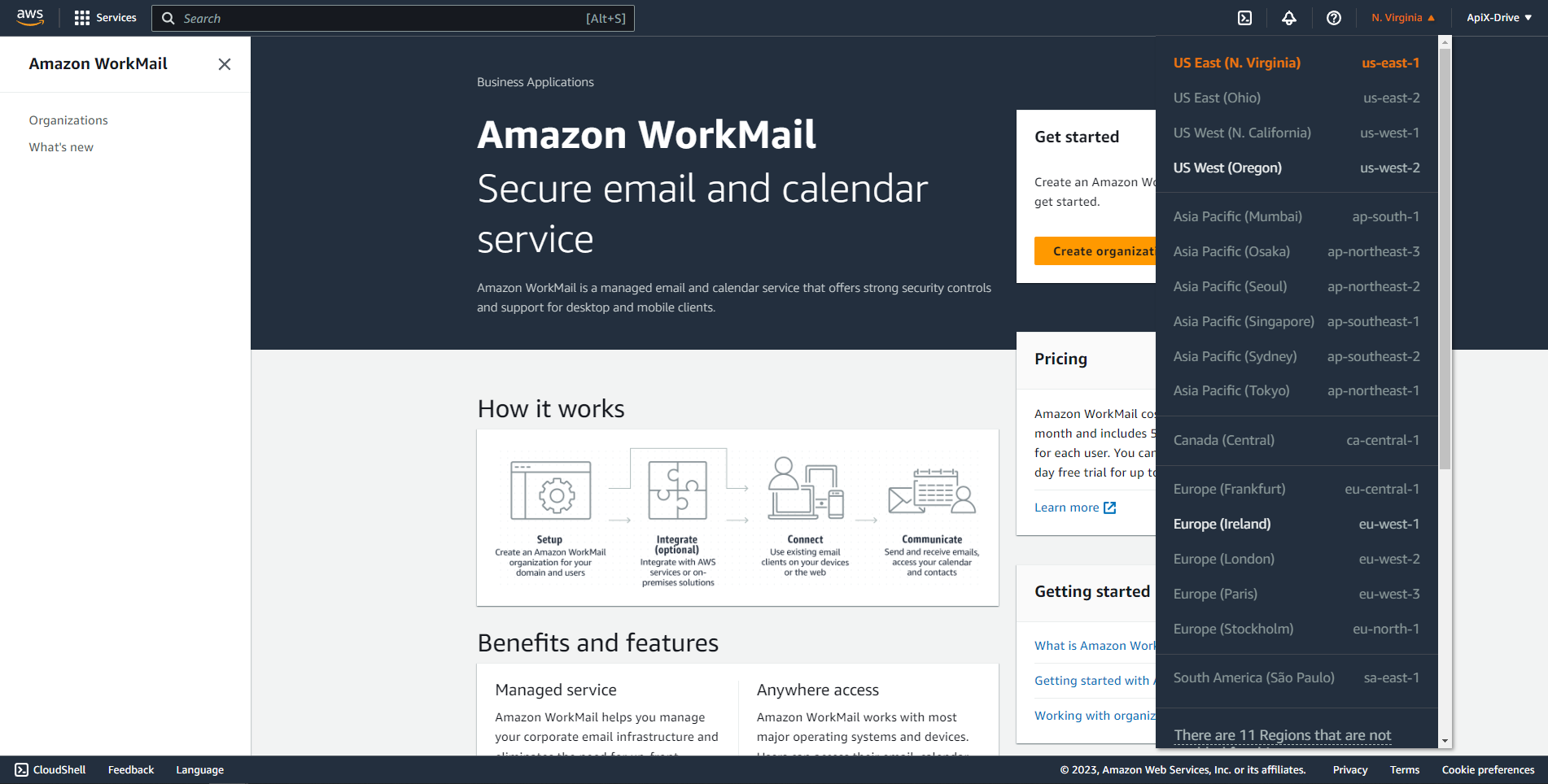 How to Connect Amazon Workmail as Data Source | Select Region