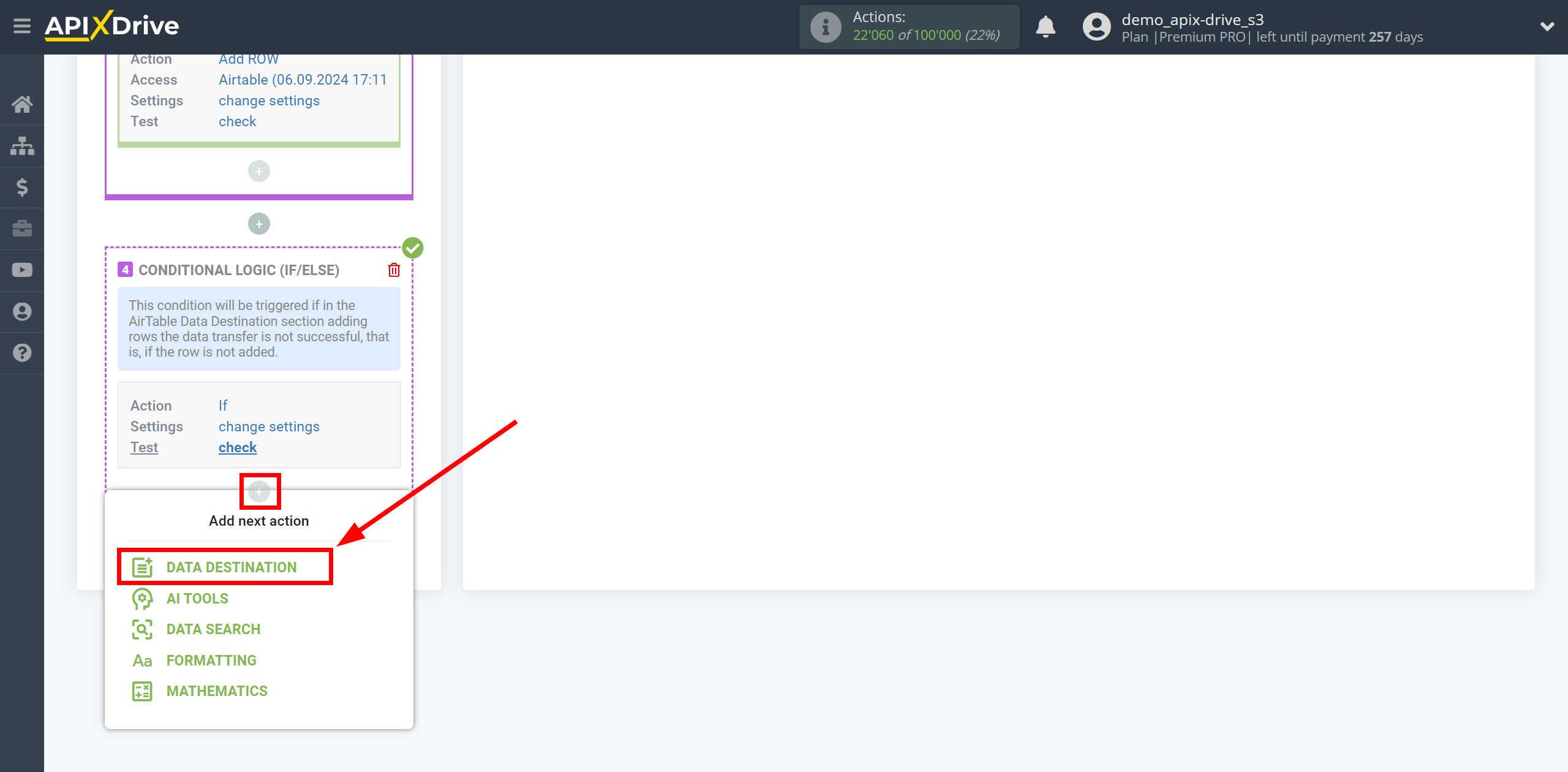 How to setup AirTable Update Row / Add Row | Start setting up Slack Data Destination inside the Logic section