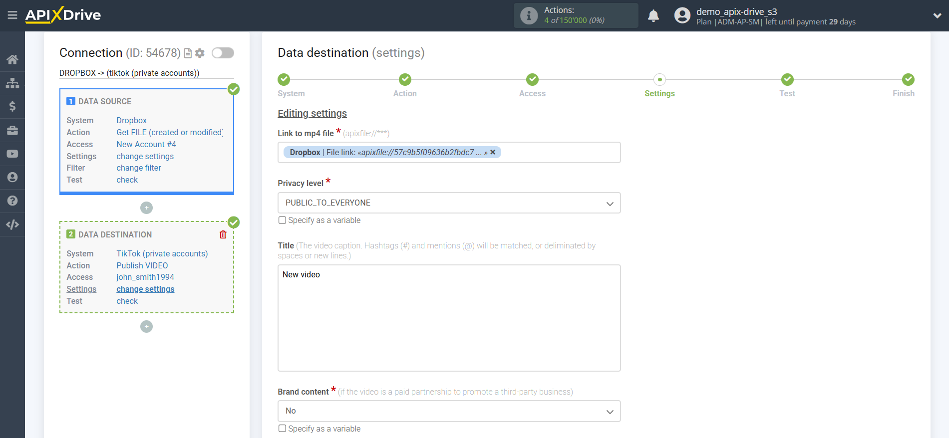 How to Connect TikTok as Data Destination | Field settings