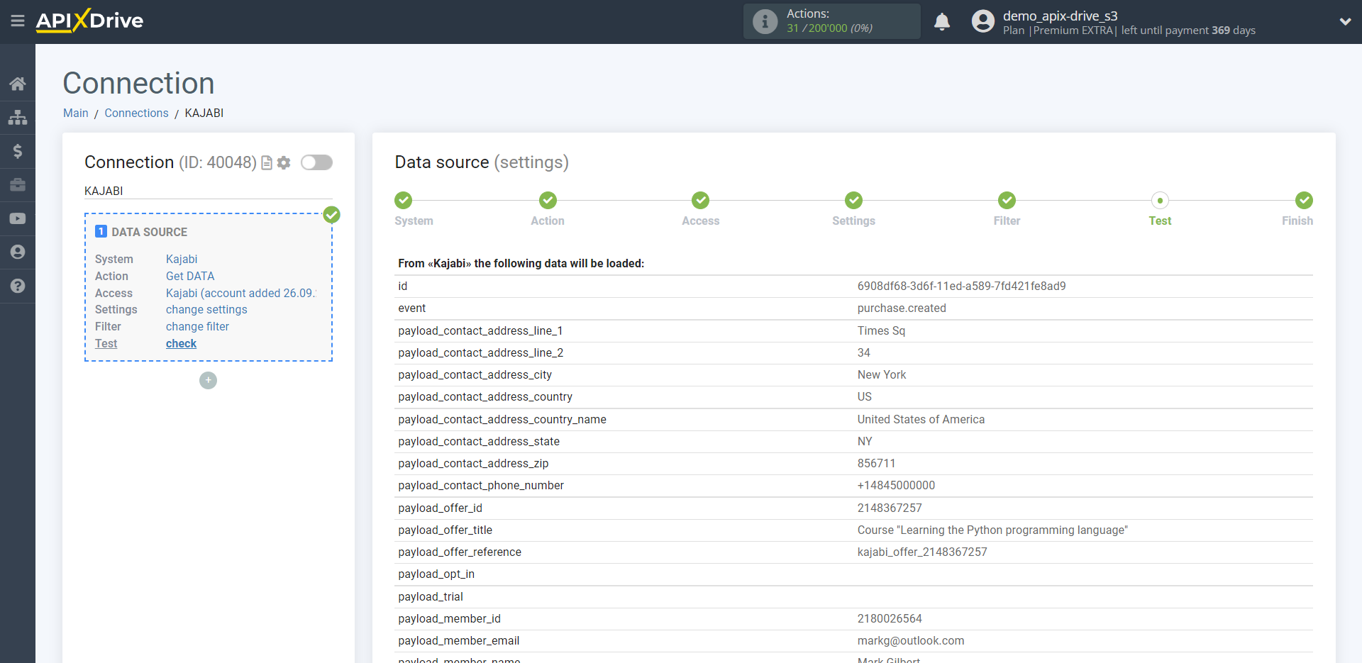 How to Connect Kajabi as Data Source | Test data