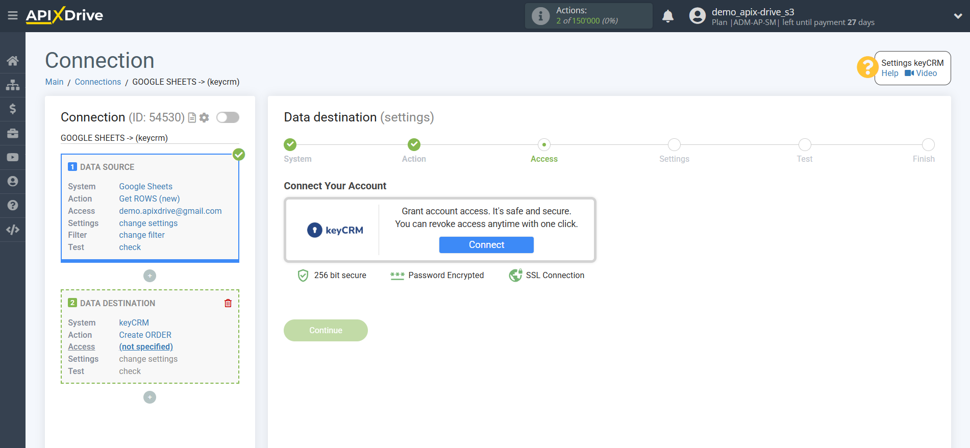 How to Connect KeyCRM as Data Destination | Account connection