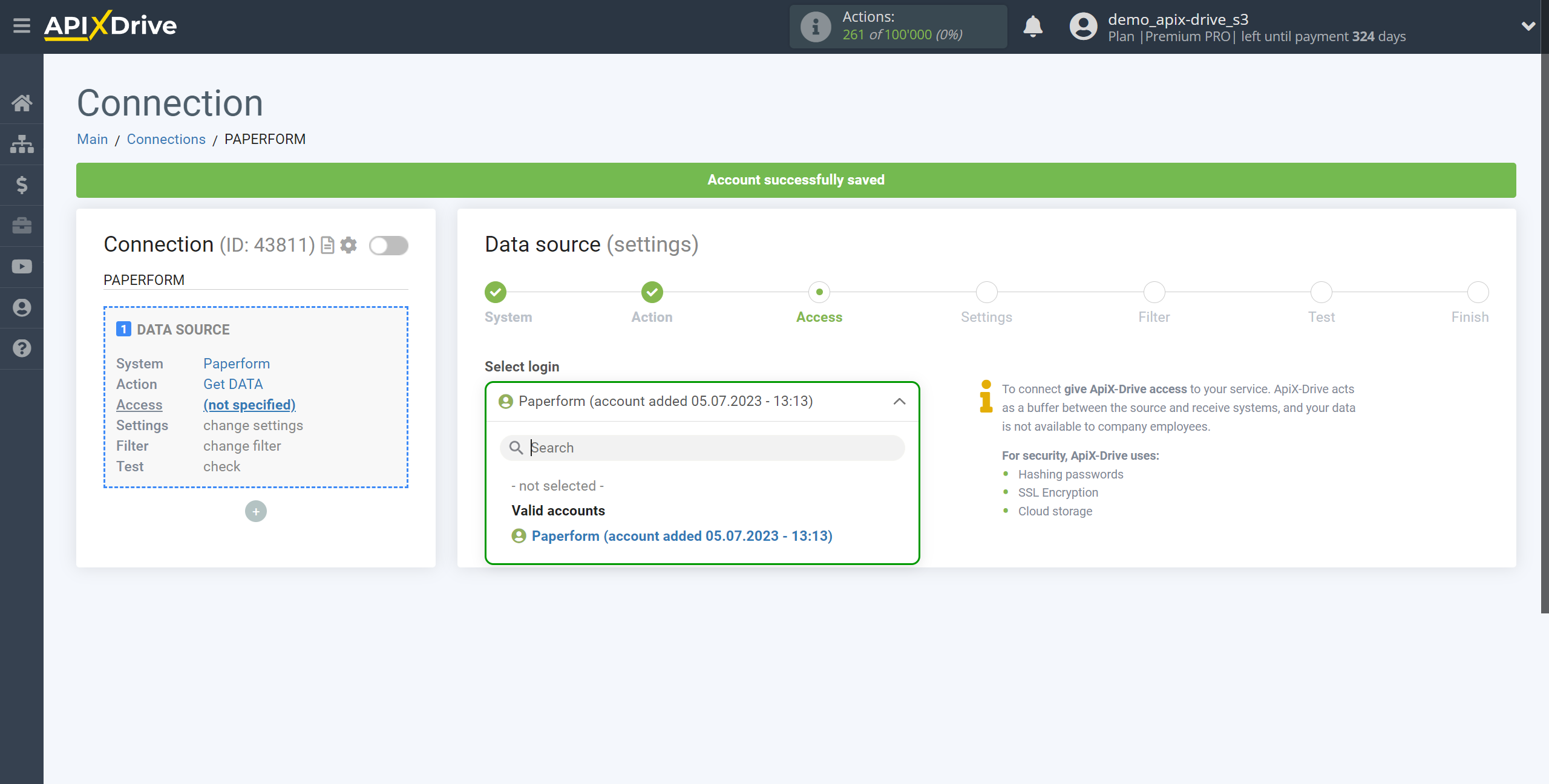 How to Connect Paperform as Data Source | Account selection