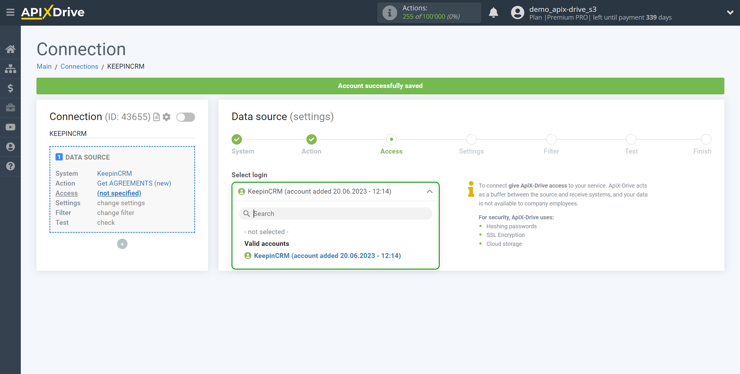 How to Connect KeepinCRM as Data Source | Account selection