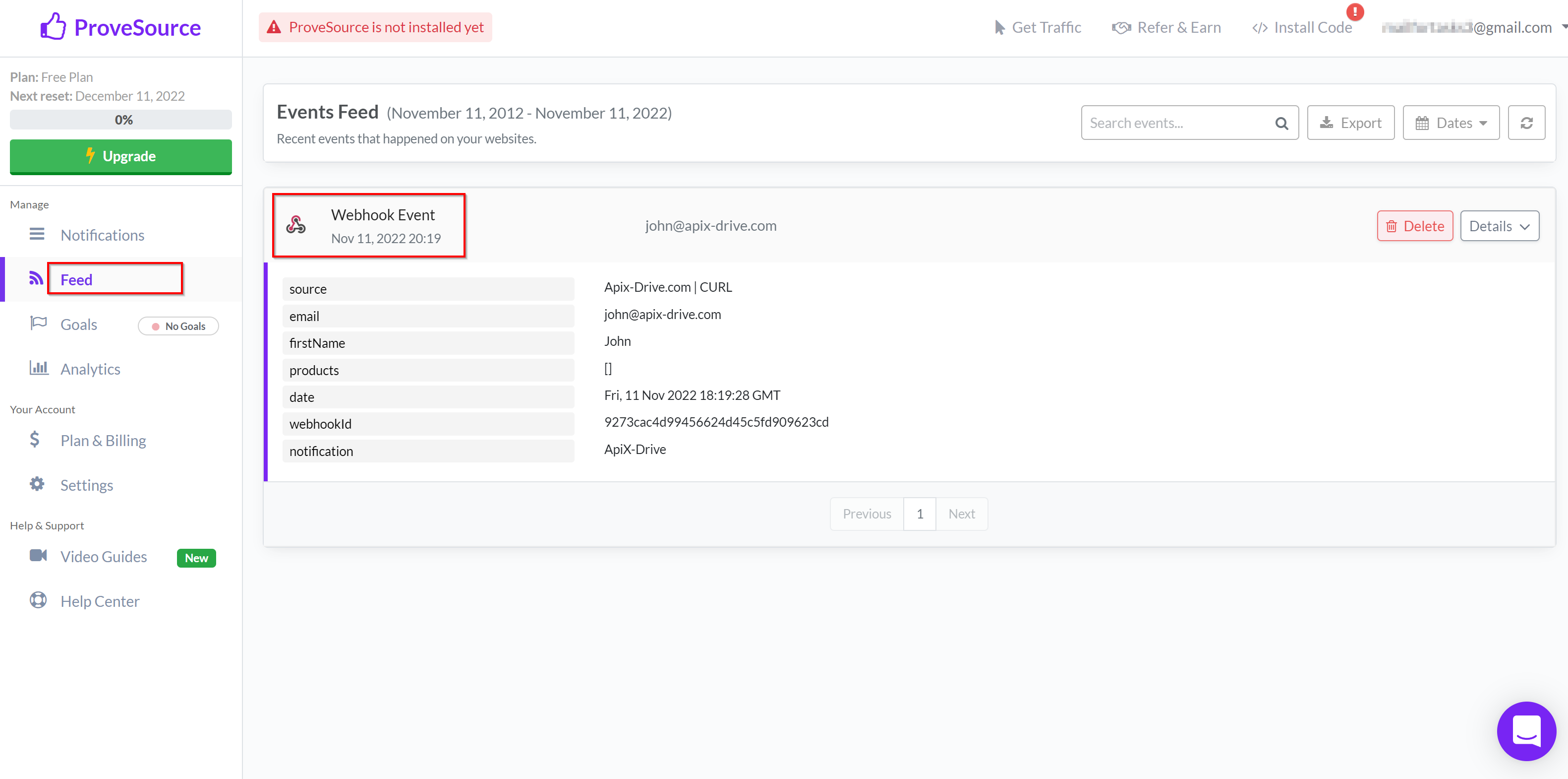 How to Connect ProveSource as Data Destination | Result of sending data is in ProveSource