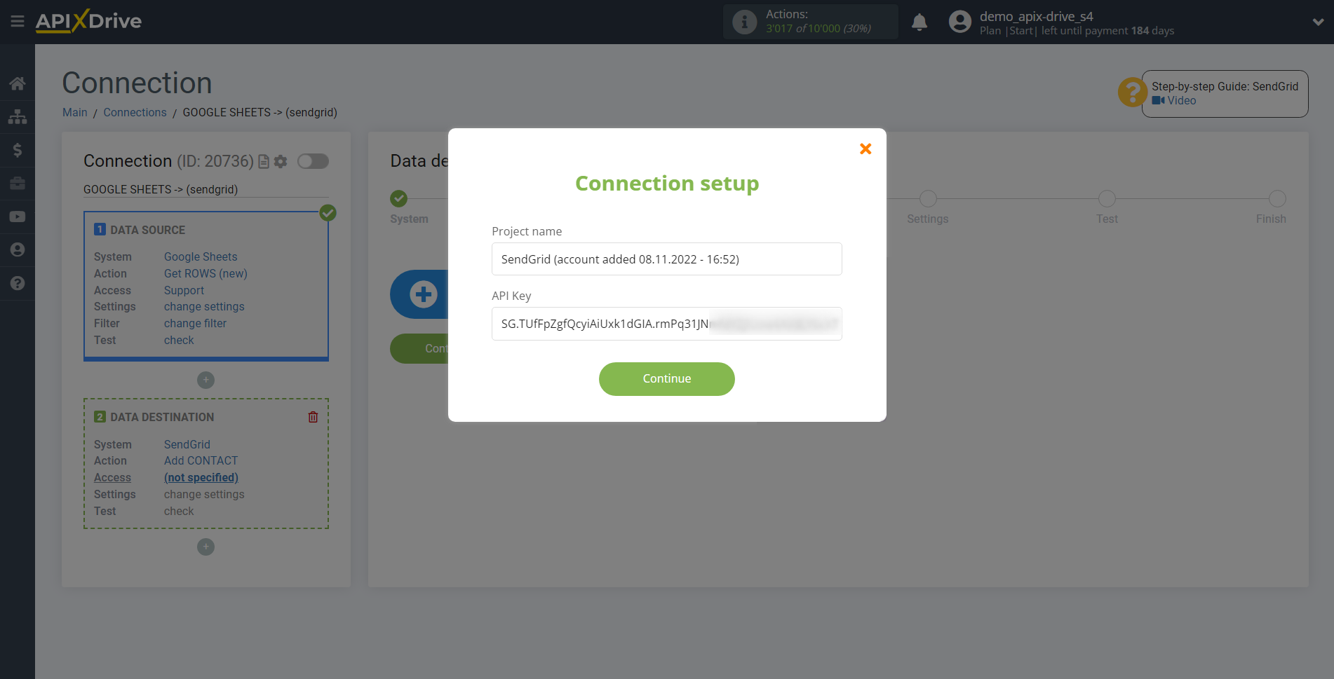 How to Connect SendGrid as Data Destination | Account connection