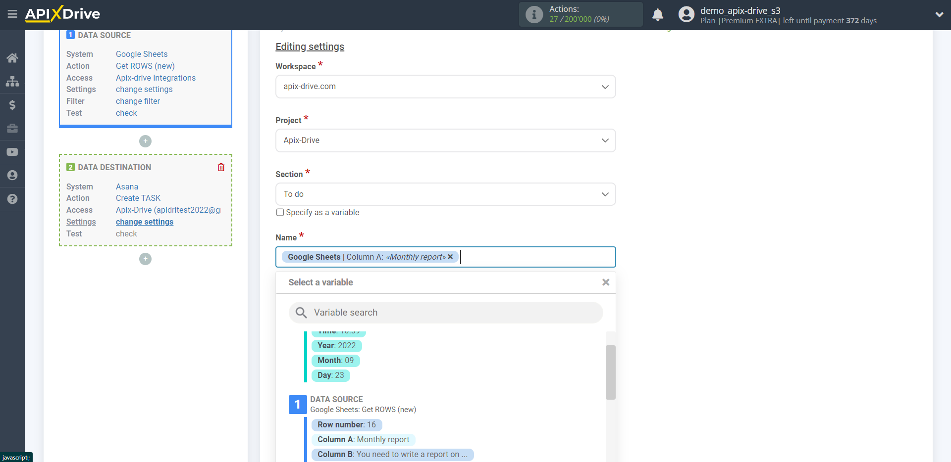 How to Connect Asana as Data Destination | Assigning fields