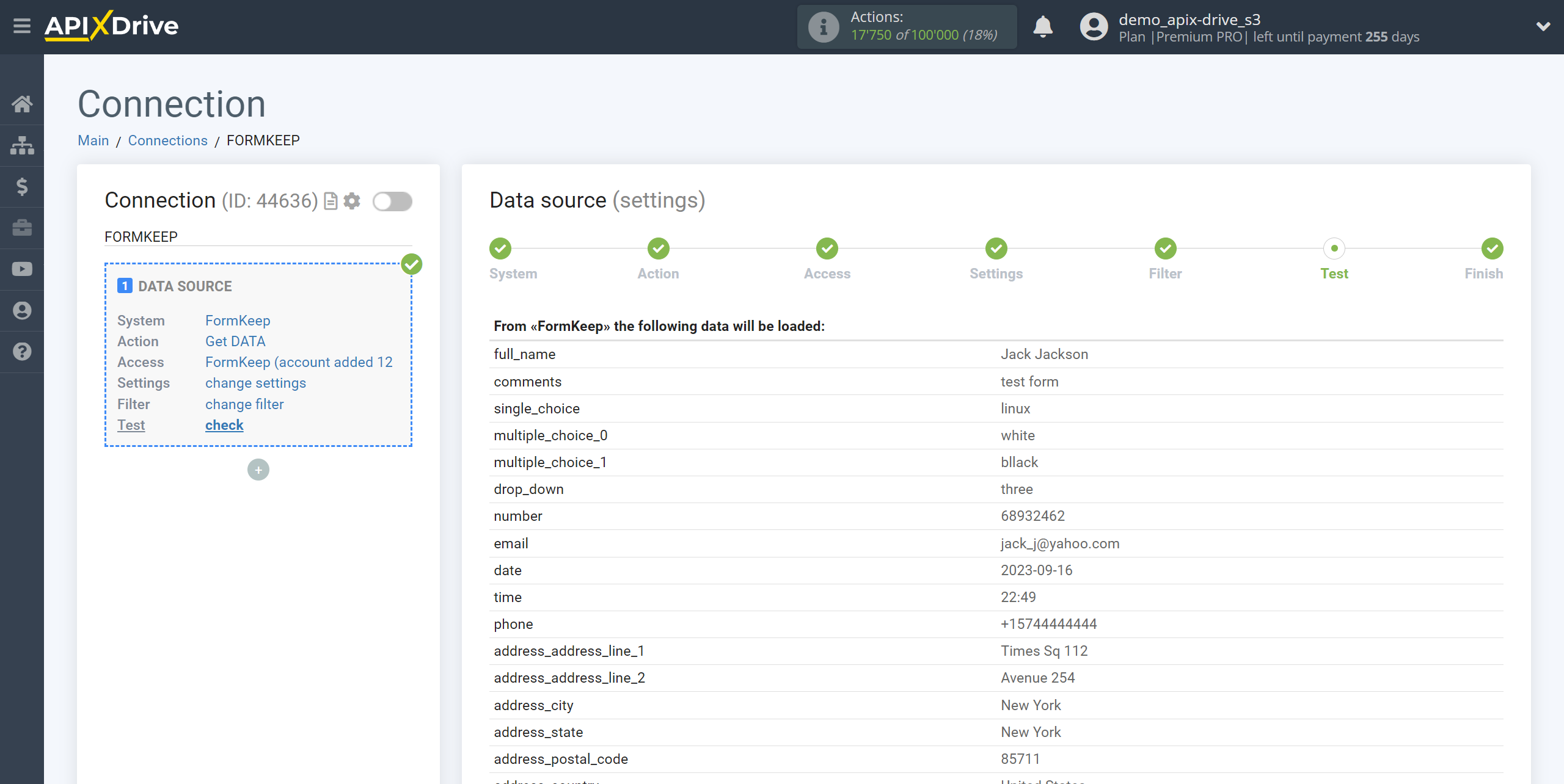 How to Connect FormKeep as Data Source | Test data