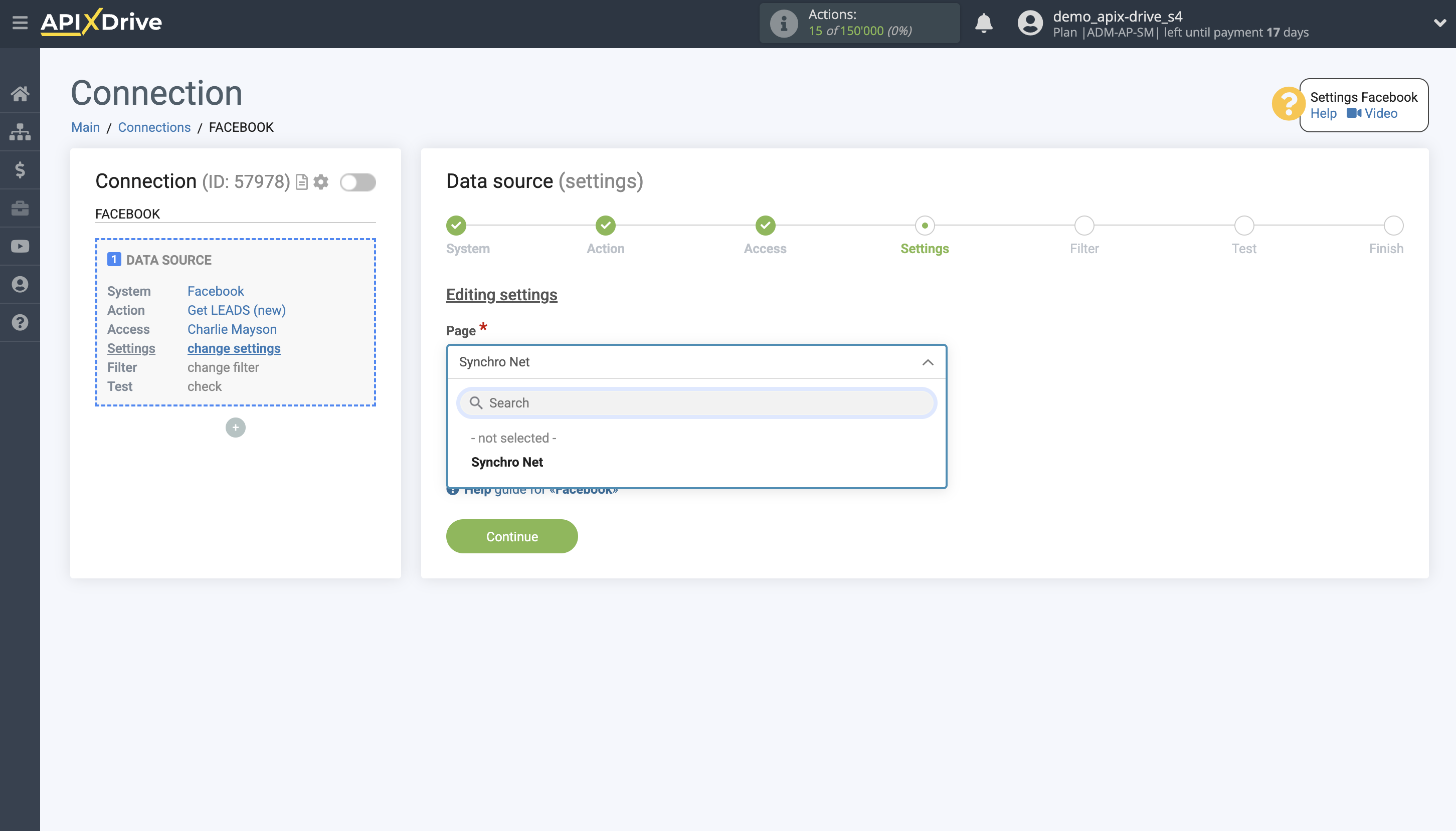 How to Connect Facebook as Data Source | Ad page selection