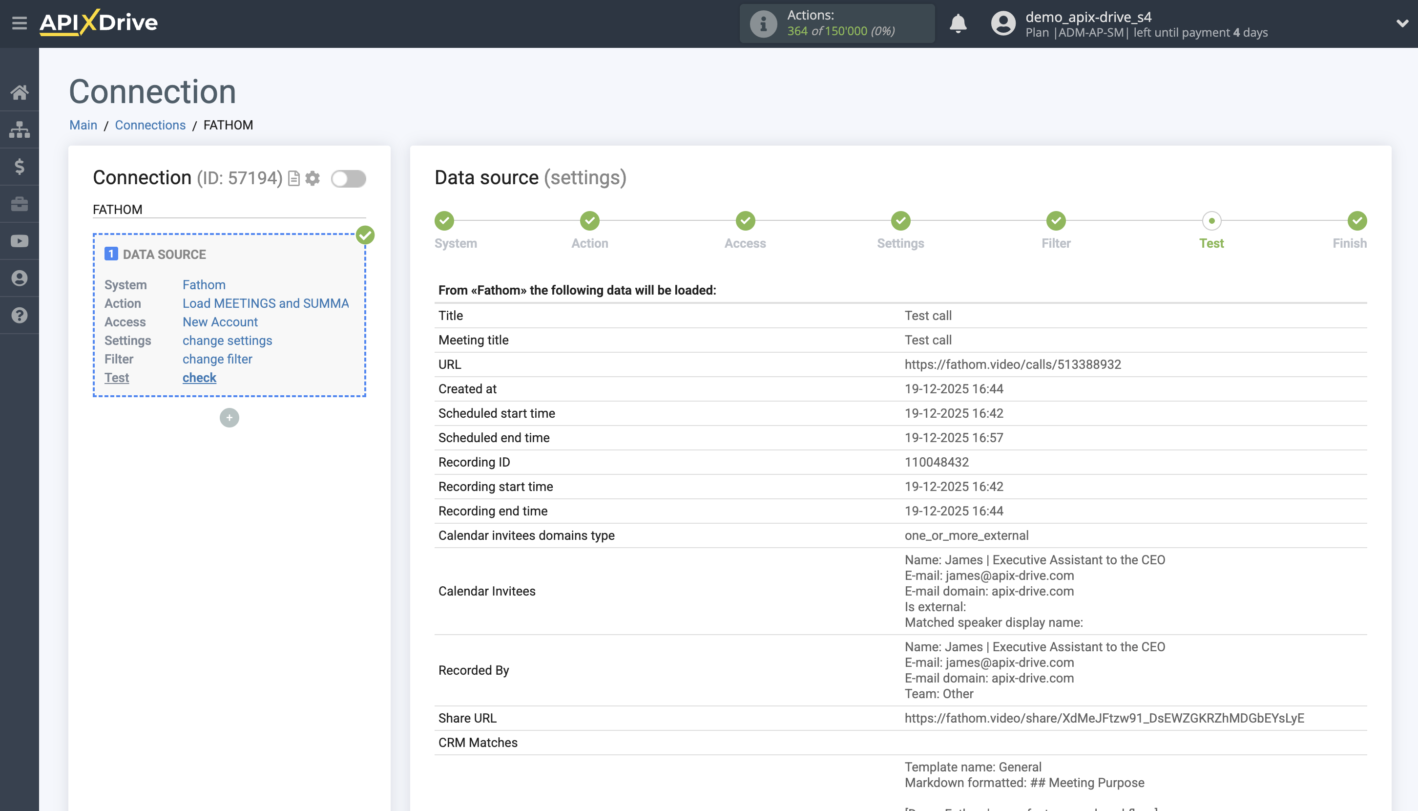 How to Connect Fathom as Data Source | Test data
