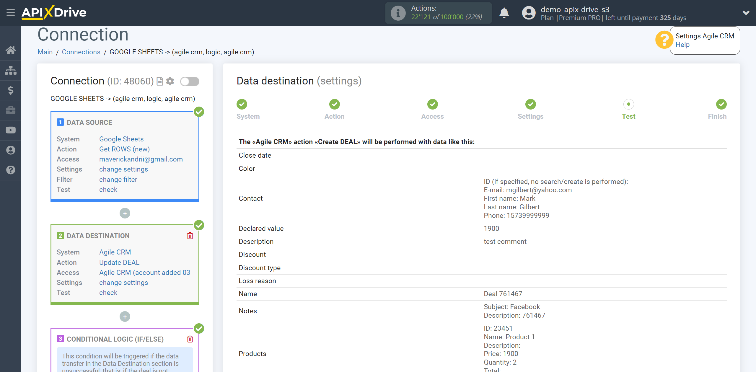 How to setup AgileCRM Update Deal / Create Deal | Test data