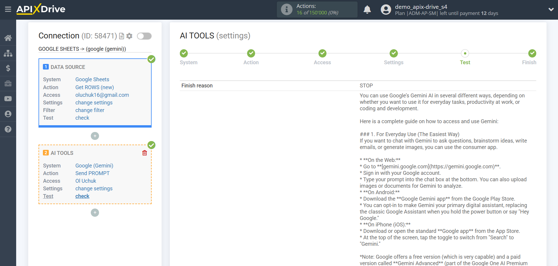Setting up Gemini in Google Sheets | Test data