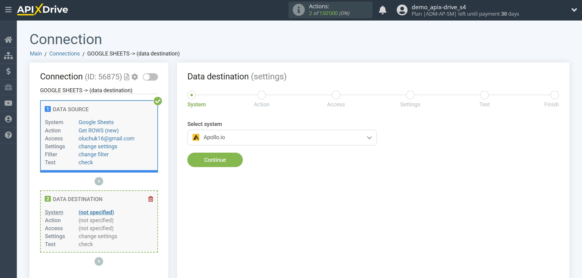 How to Connect Apollo.io to Apps as Data Destination | System selection How to Connect Apollo.io to Apps as Data Destination | System selection