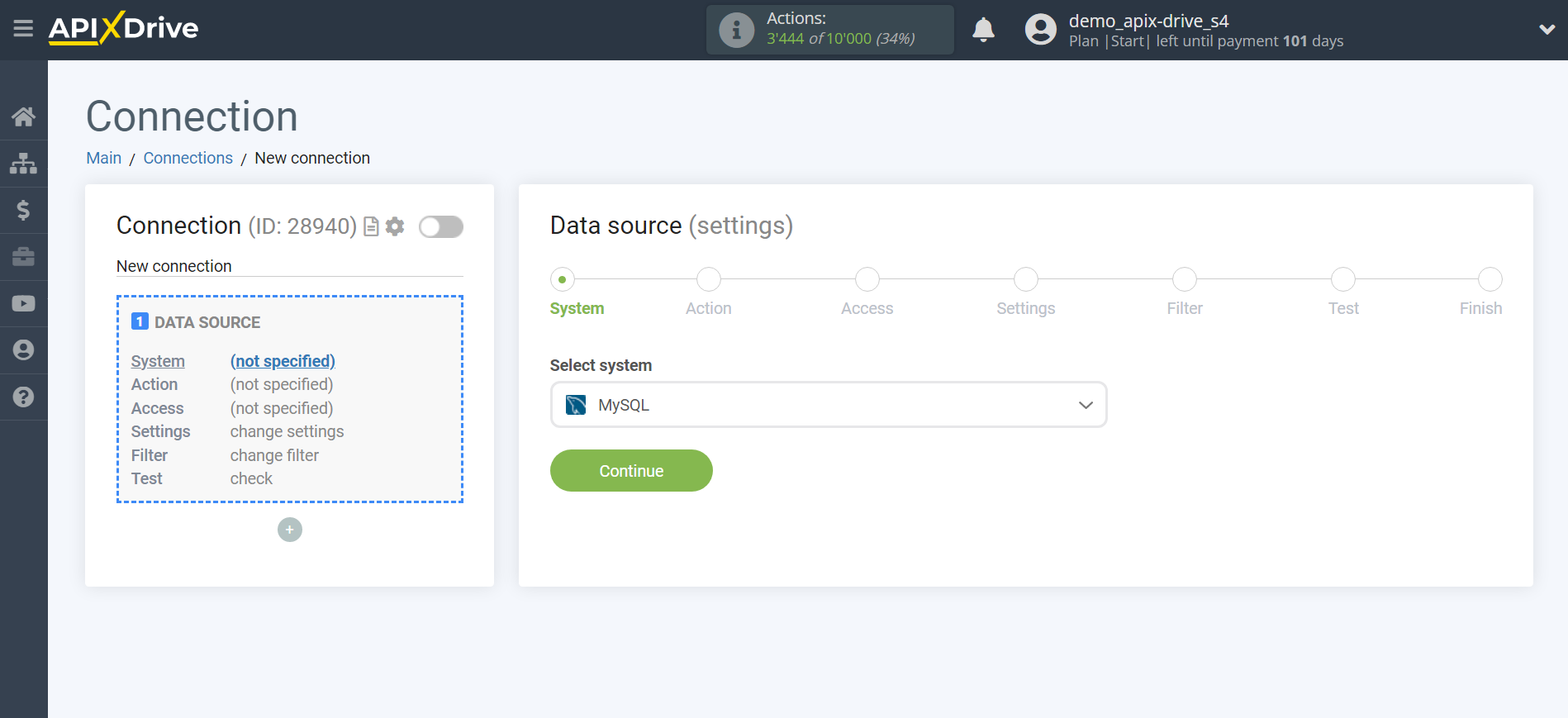 How to Connect MySQL as Data Source | System selection