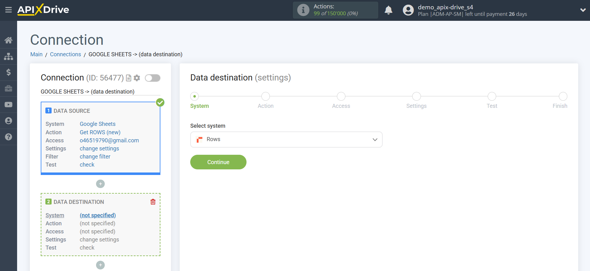 How to Connect Rows as Data Destination | System selection How to Connect Rows as Data Destination | System selection