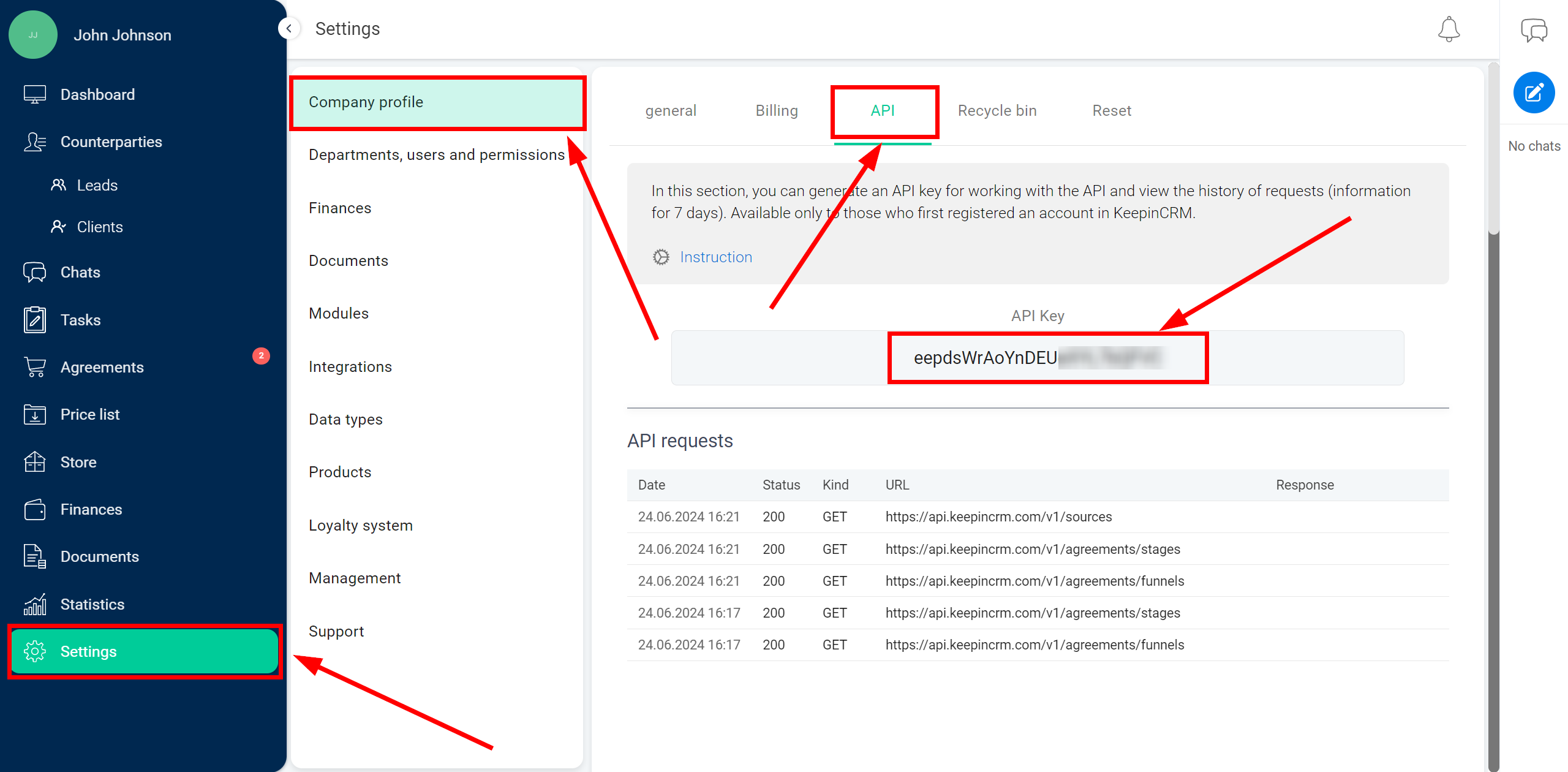 How to setup KeepinCRM Update Agreement / Create Agreement | Go to KeepinCRM settings