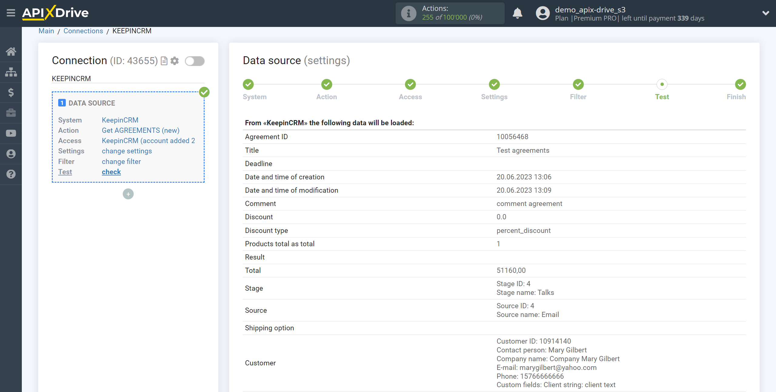 How to Connect KeepinCRM as Data Source | Test data