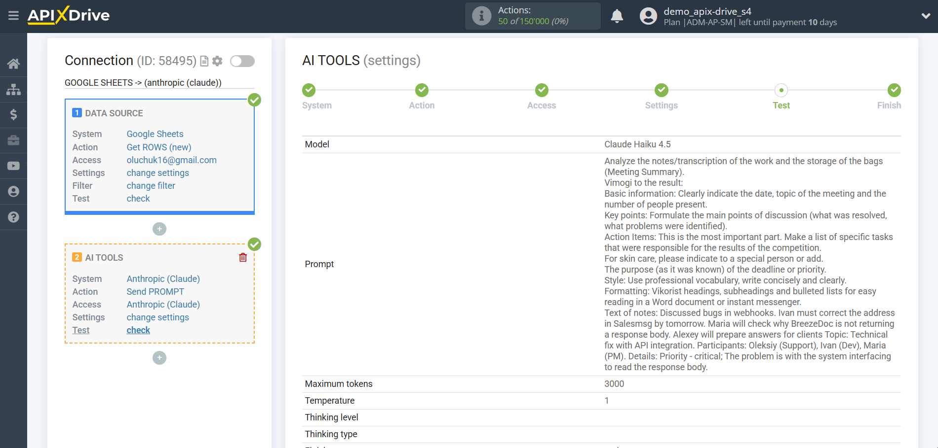 Setting up Anthropic in Google Sheets | Test data