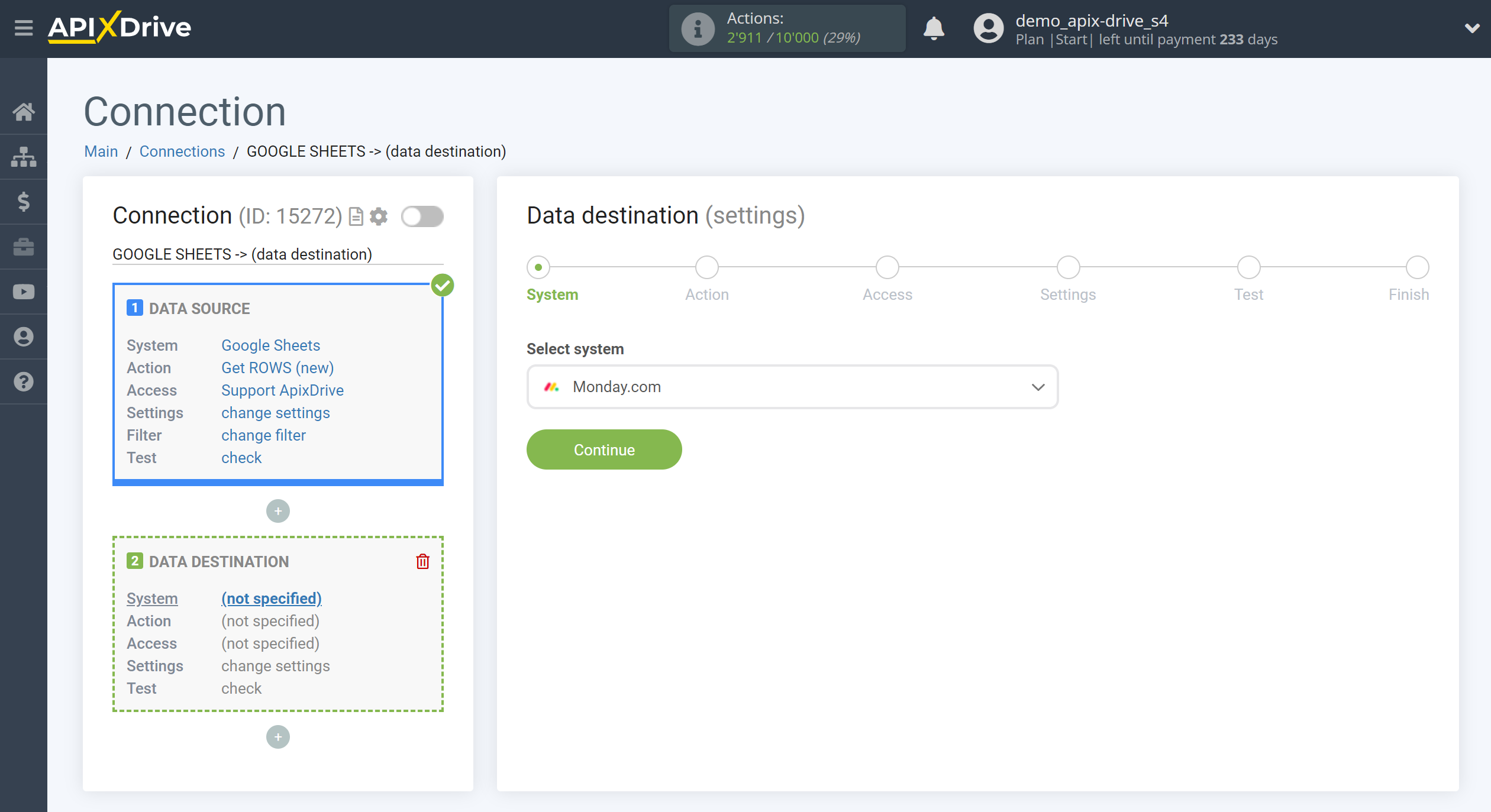 How to Connect Monday.com as Data Destination | System selection