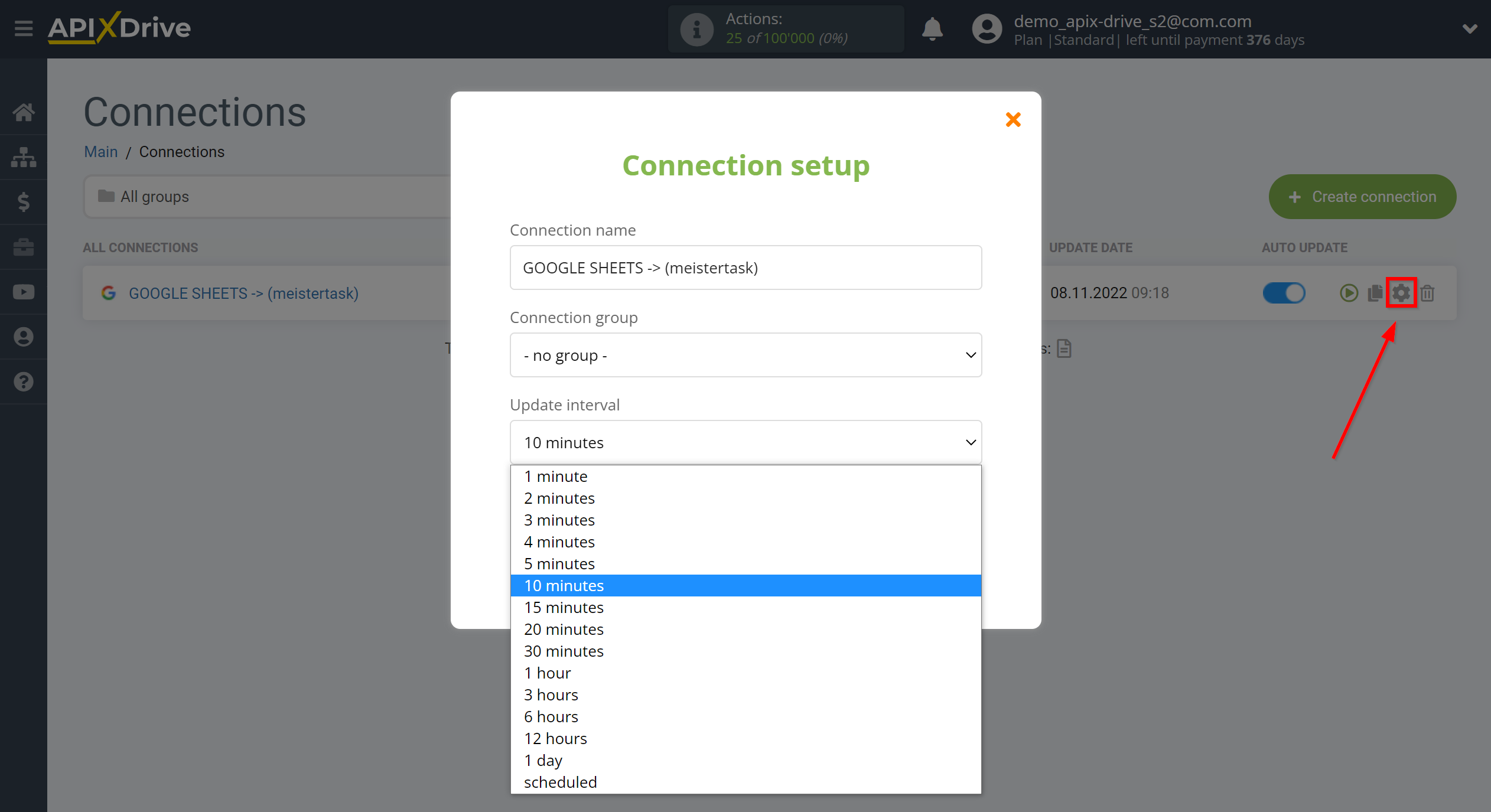 How to Connect MeisterTask as Data Destination | Update interval