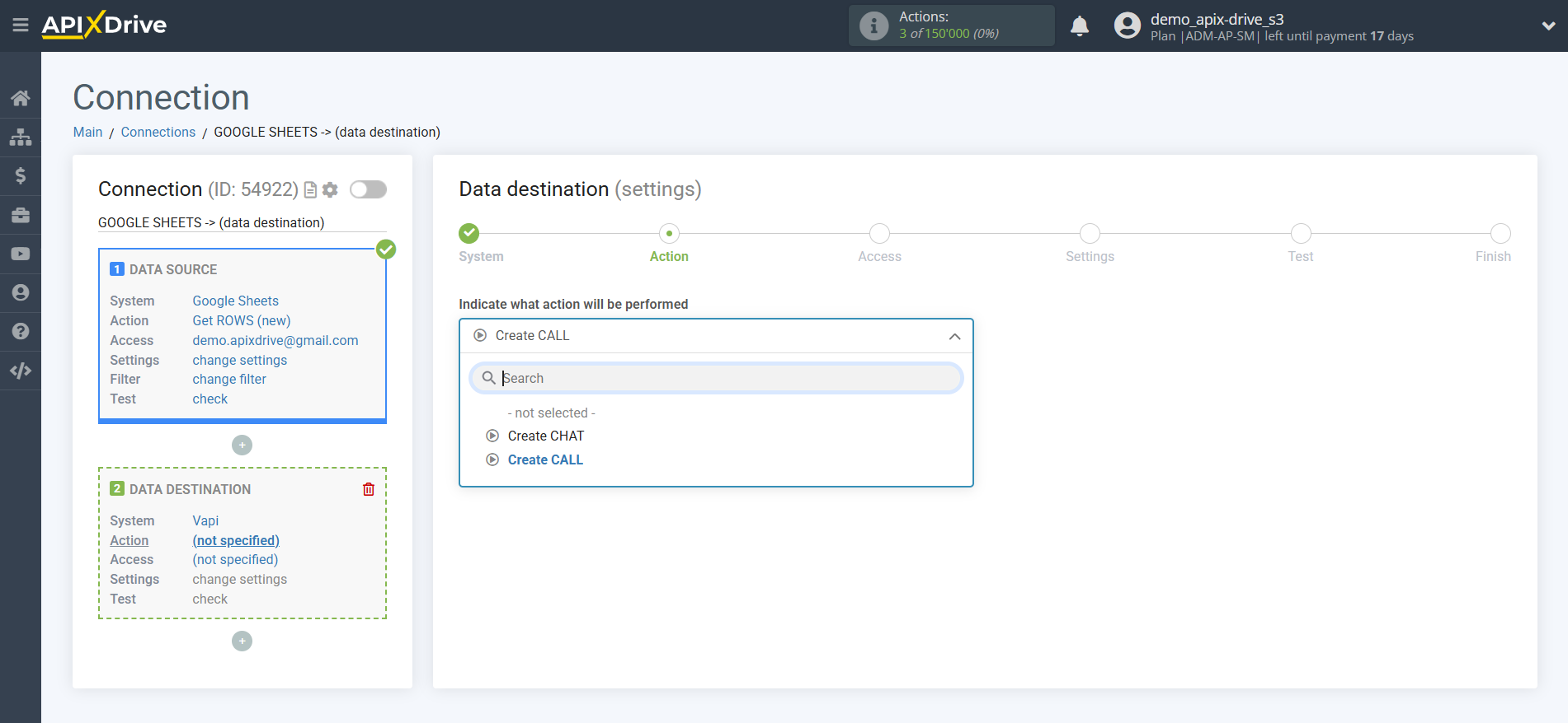How to Connect Vapi as Data Destination | Action selection