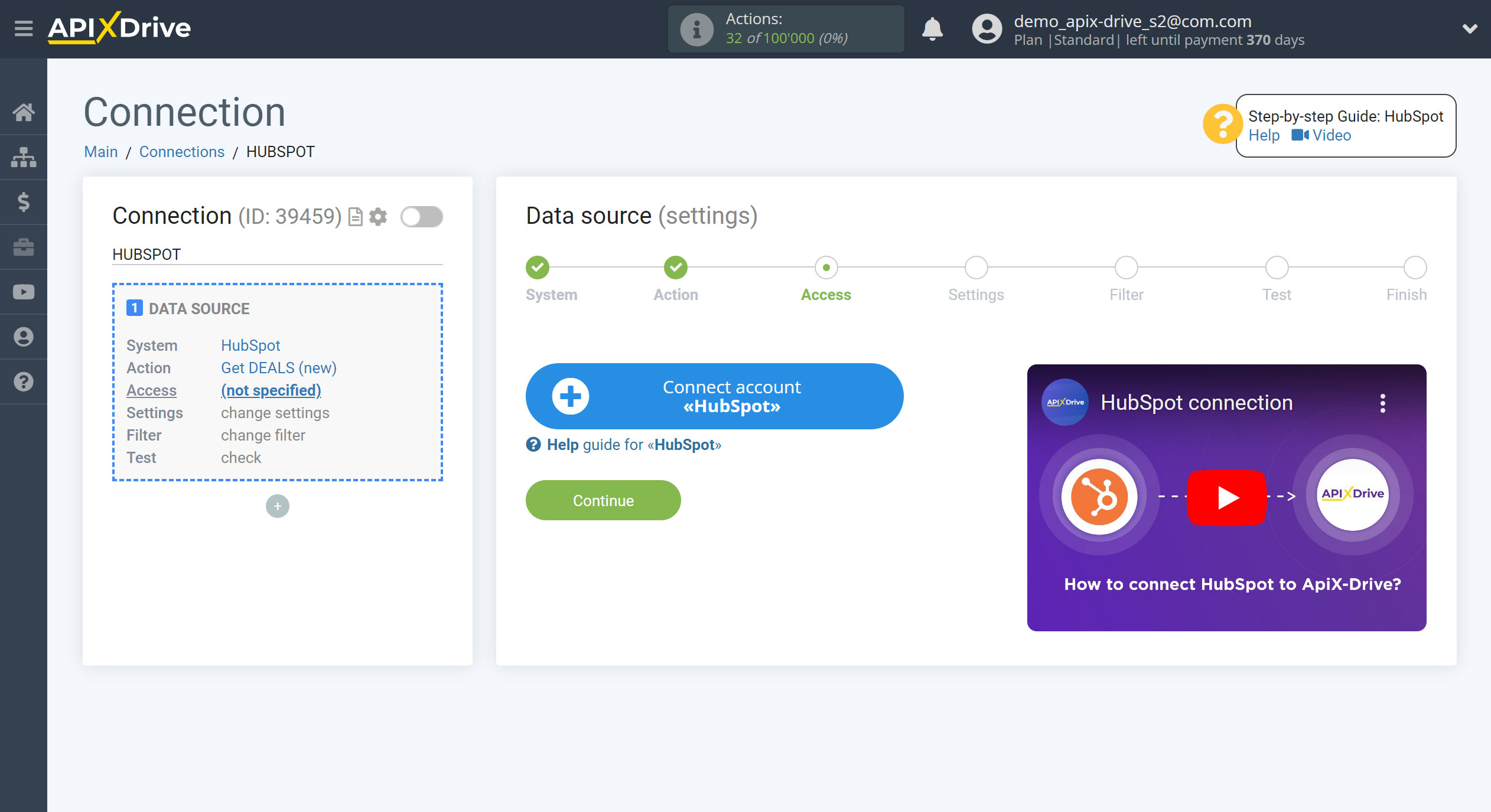 How to Connect HubSpot as Data Source | Connecting account