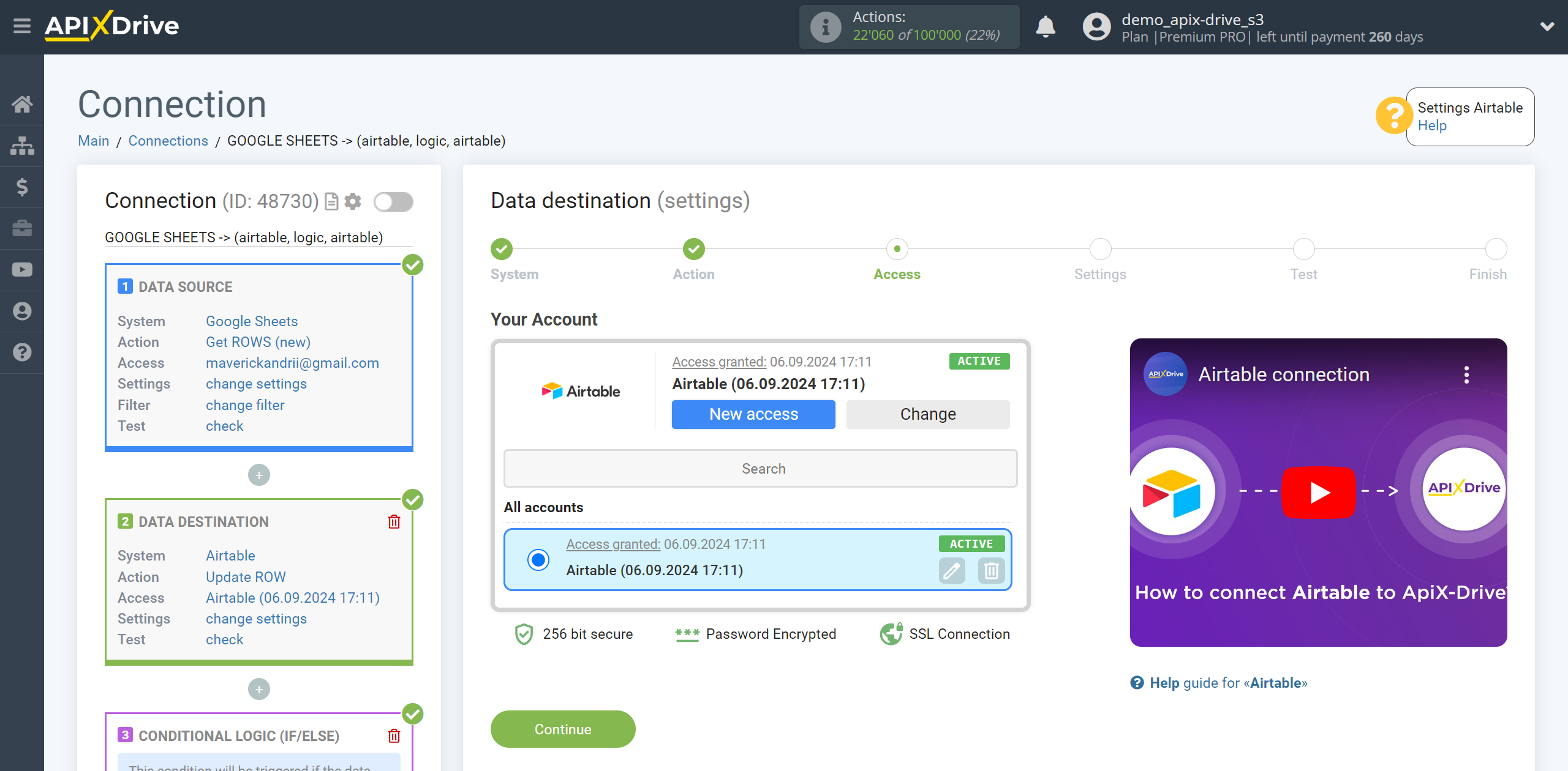 How to setup AirTable Update Row / Add Row | Selecting a Destination account