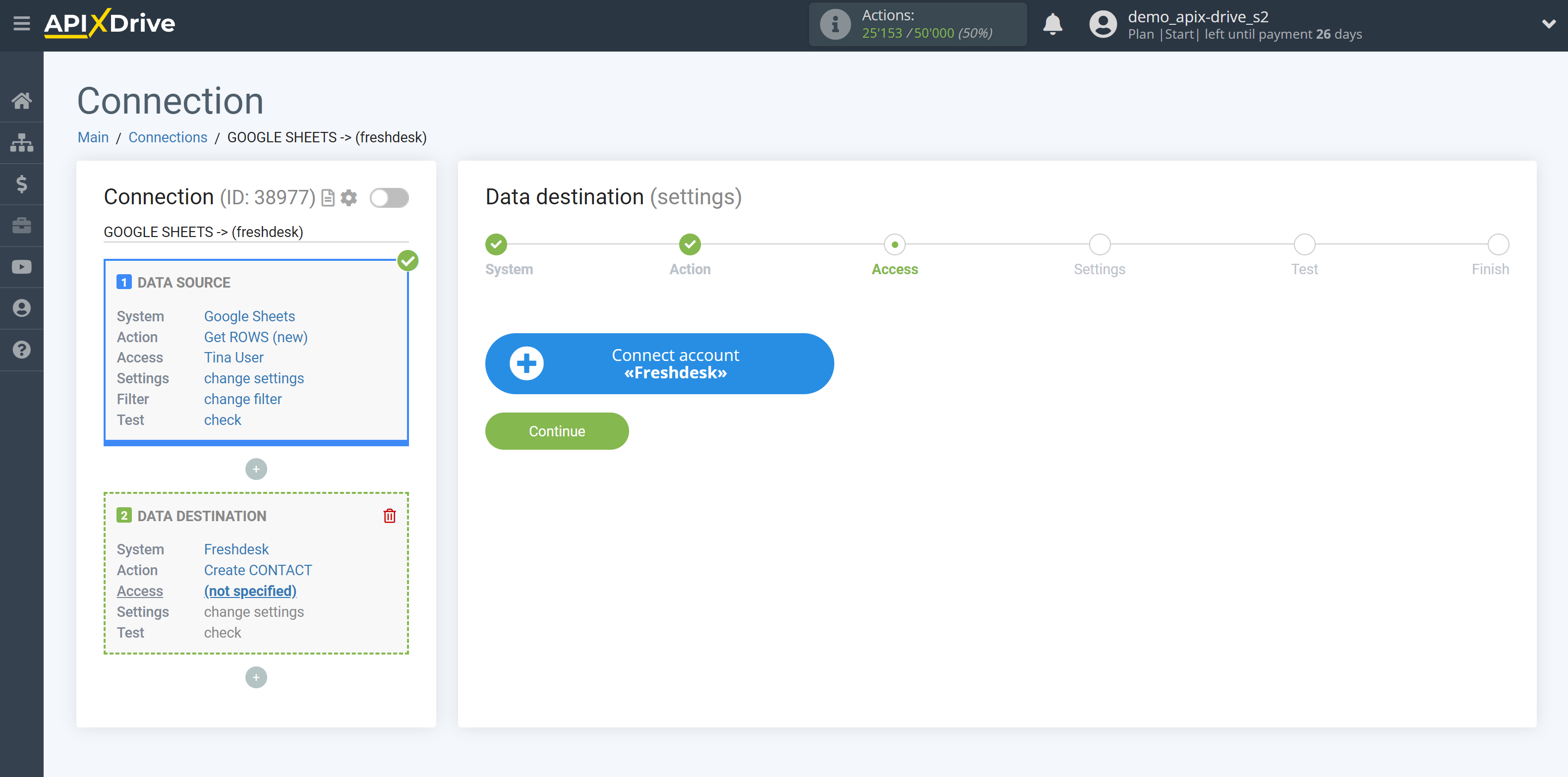 How to Connect Freshdesk as Data Destination | Account connection