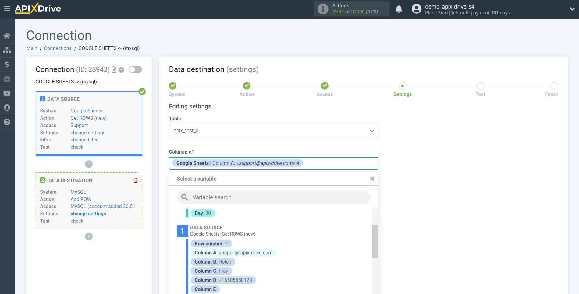 How to Connect MySQL as Data Destination | Assigning fields