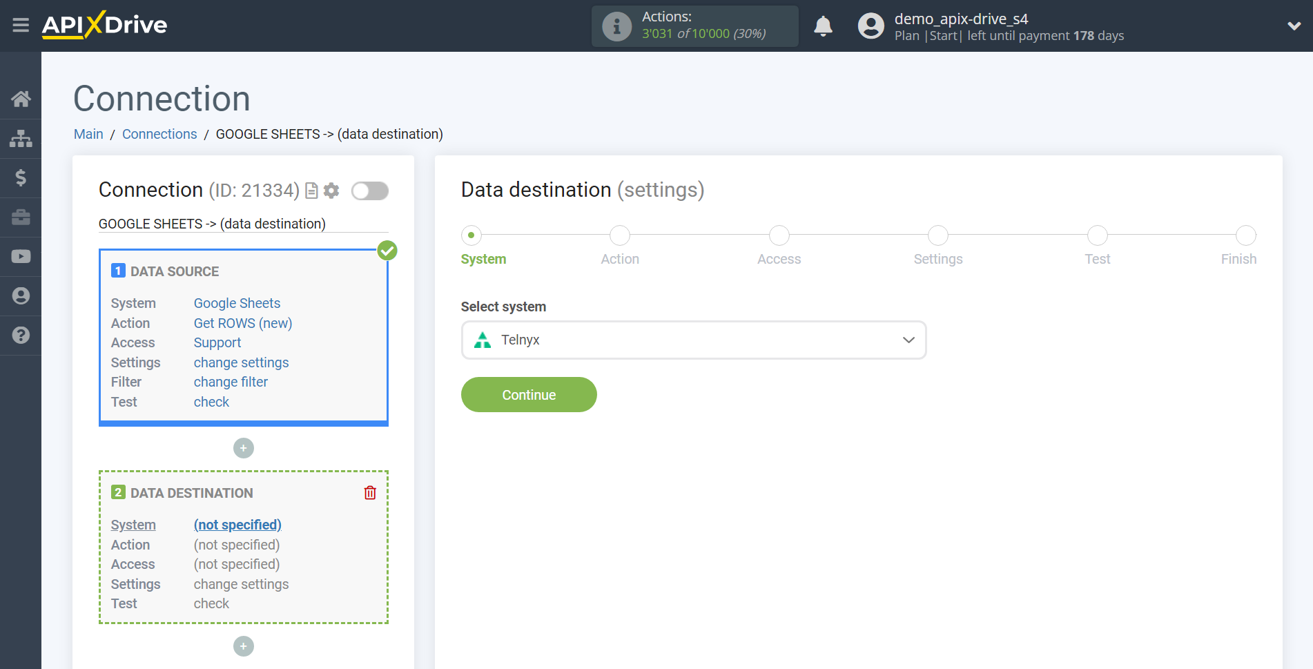 How to Connect Telnyx as Data Destination | System selection