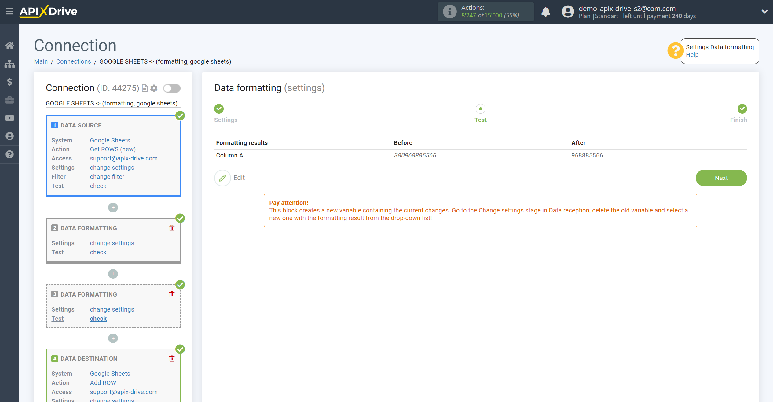 How to setup Data Formatting | Example Formatting the phone