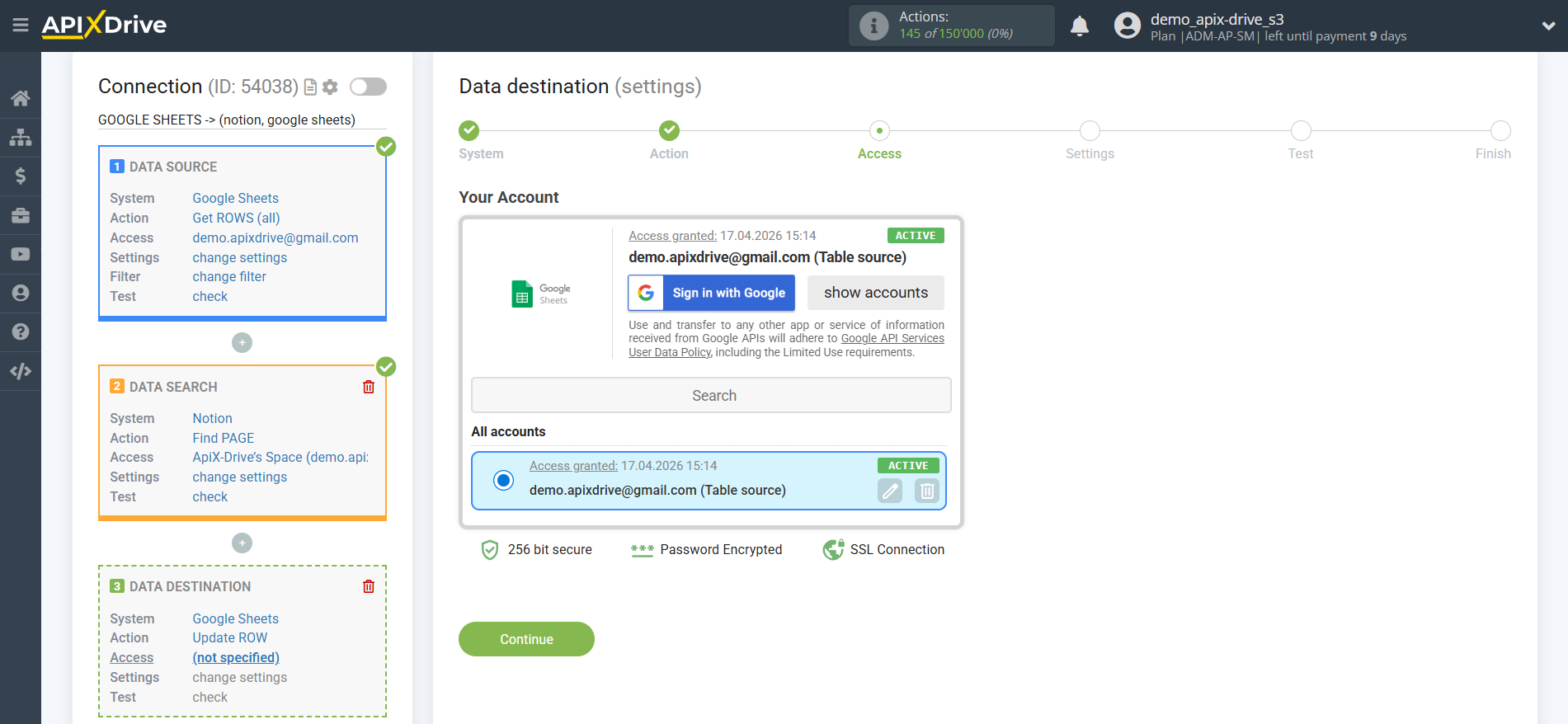 Setting up an Notion Item Search in Google Sheets | Account selection