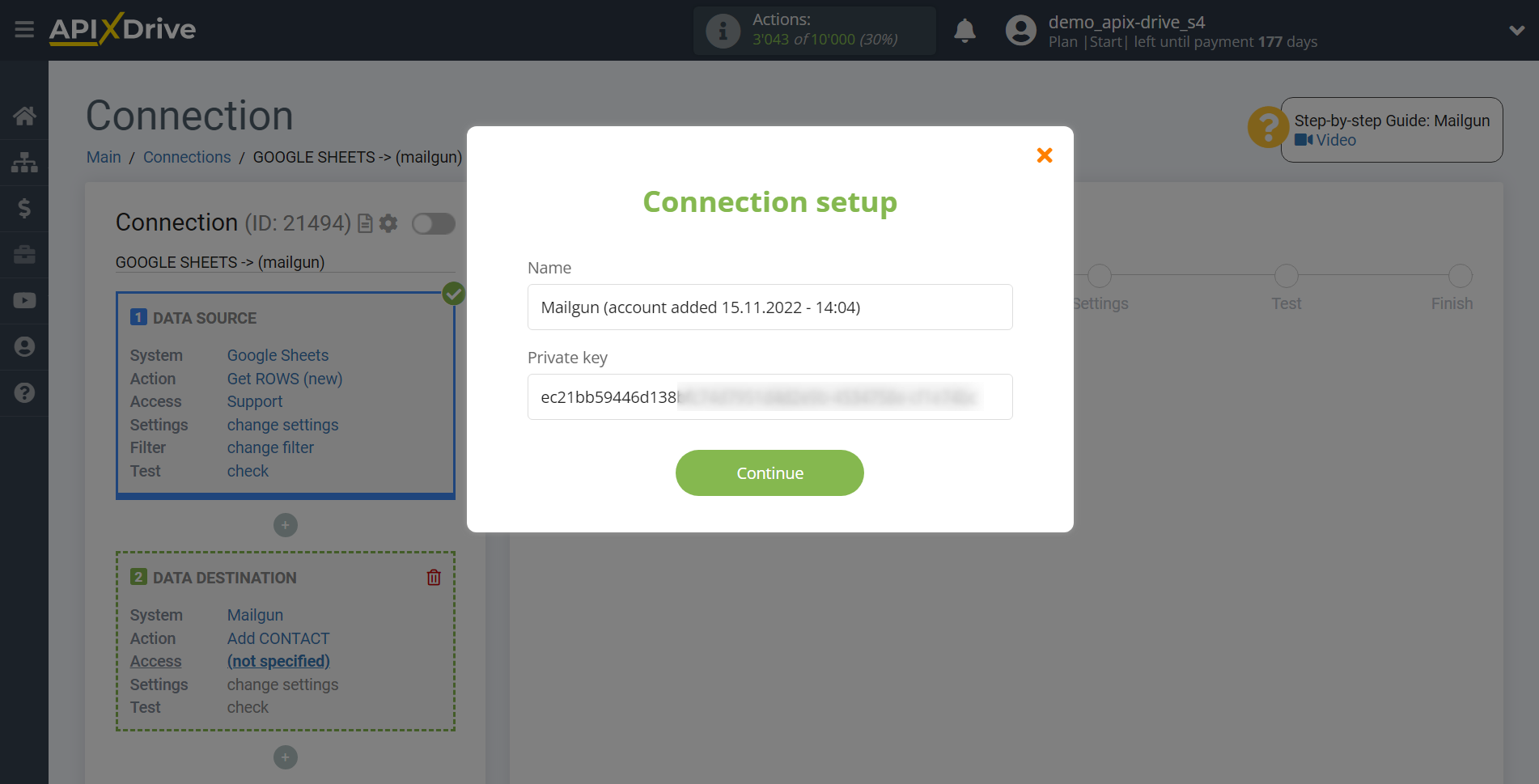 How to Connect Mailgun as Data Destination | Account connection