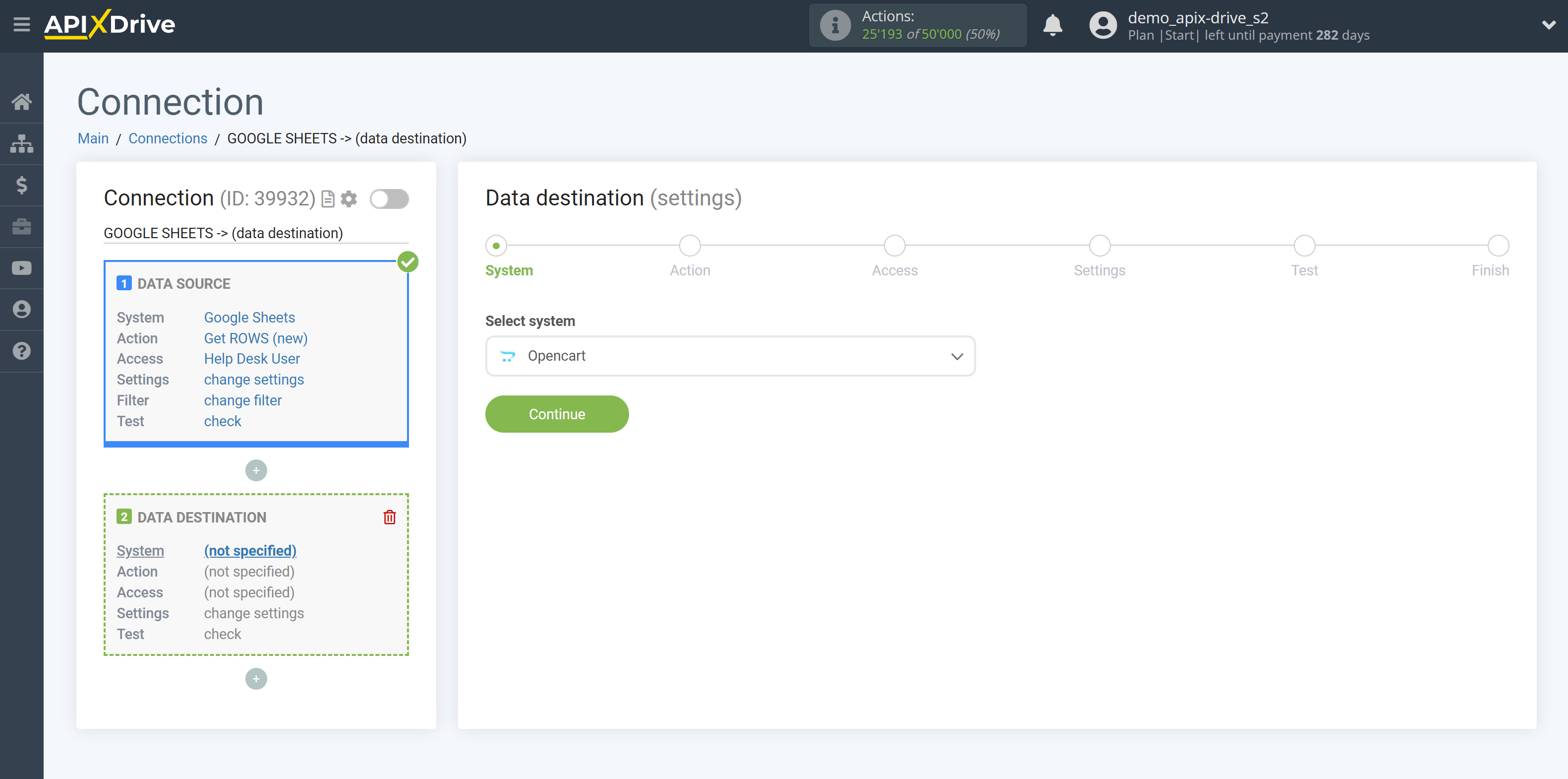 How to Connect Opencart as Data Destination | System selection