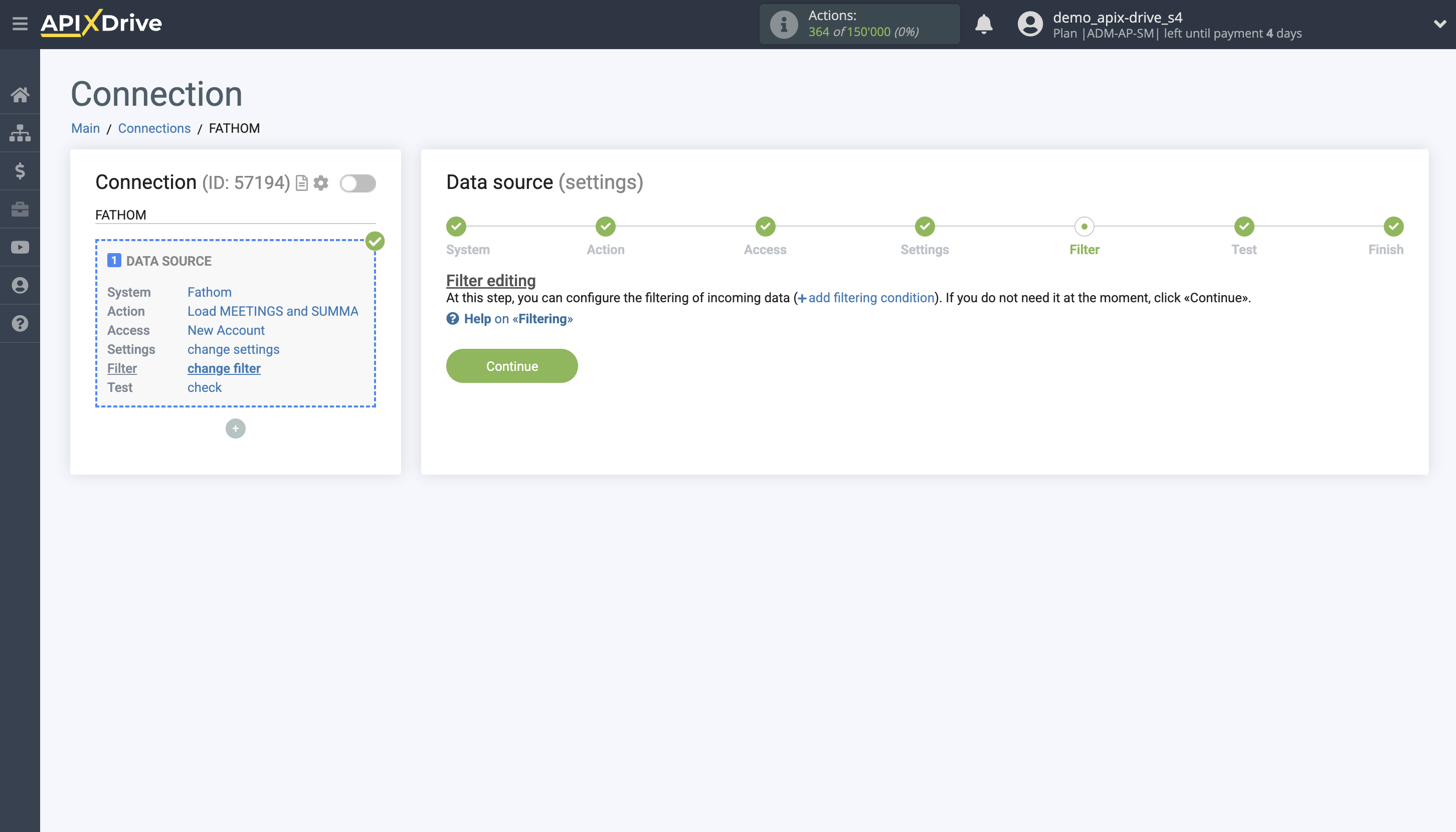 How to Connect Fathom as Data Source | Data filter