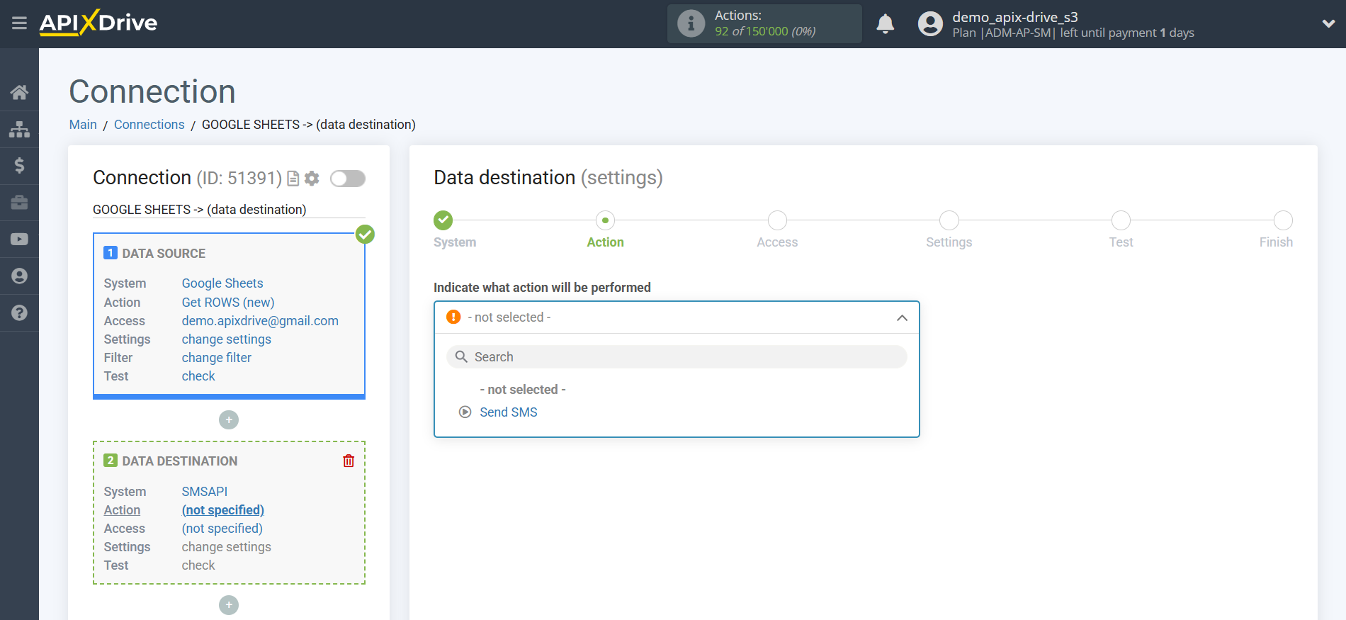 How to Connect SMSAPI as Data Destination | Action selection How to Connect SMSAPI as Data Destination | Action selection