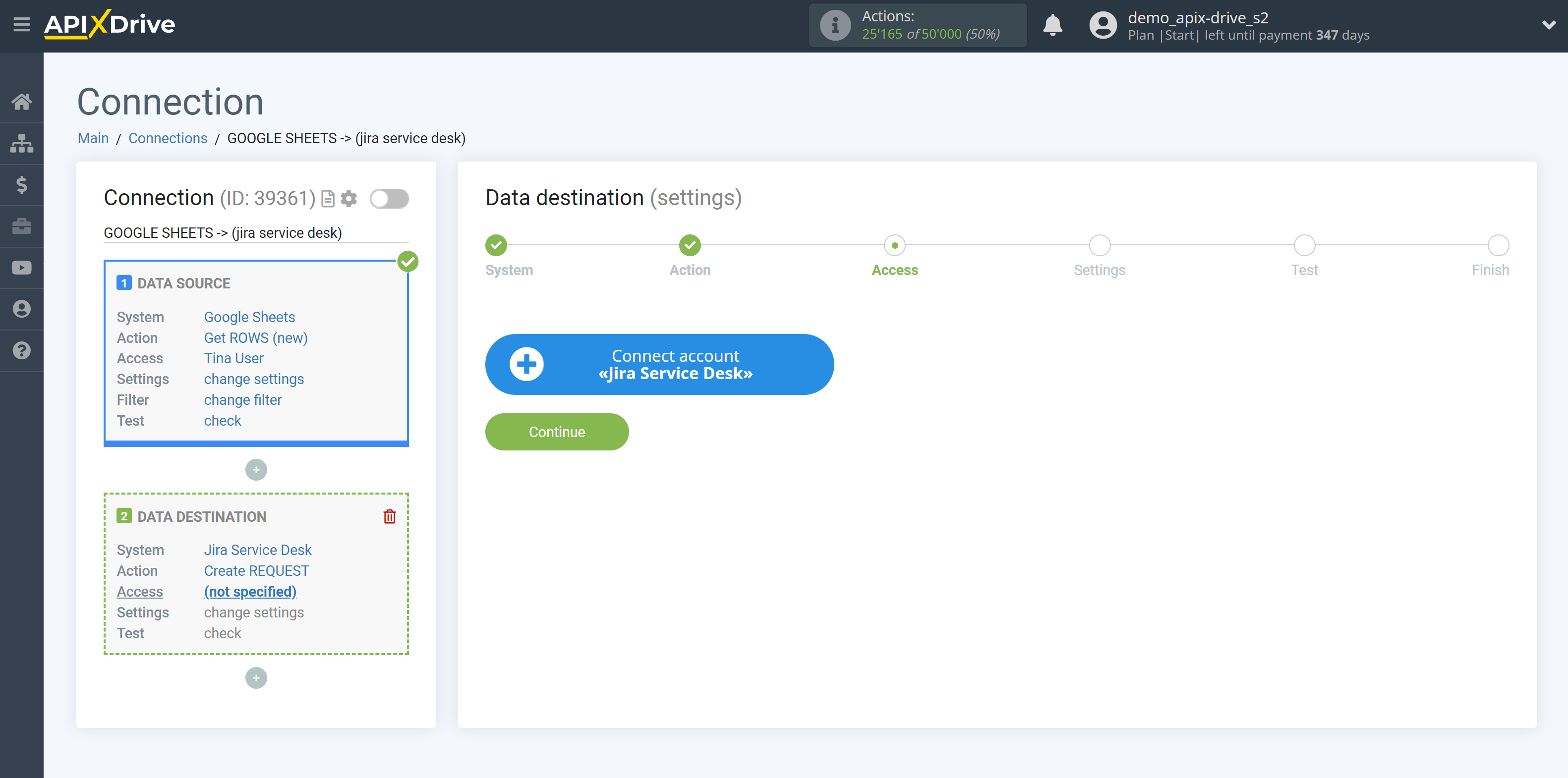 How to Connect Jira Service Management as Data Destination | Account connection