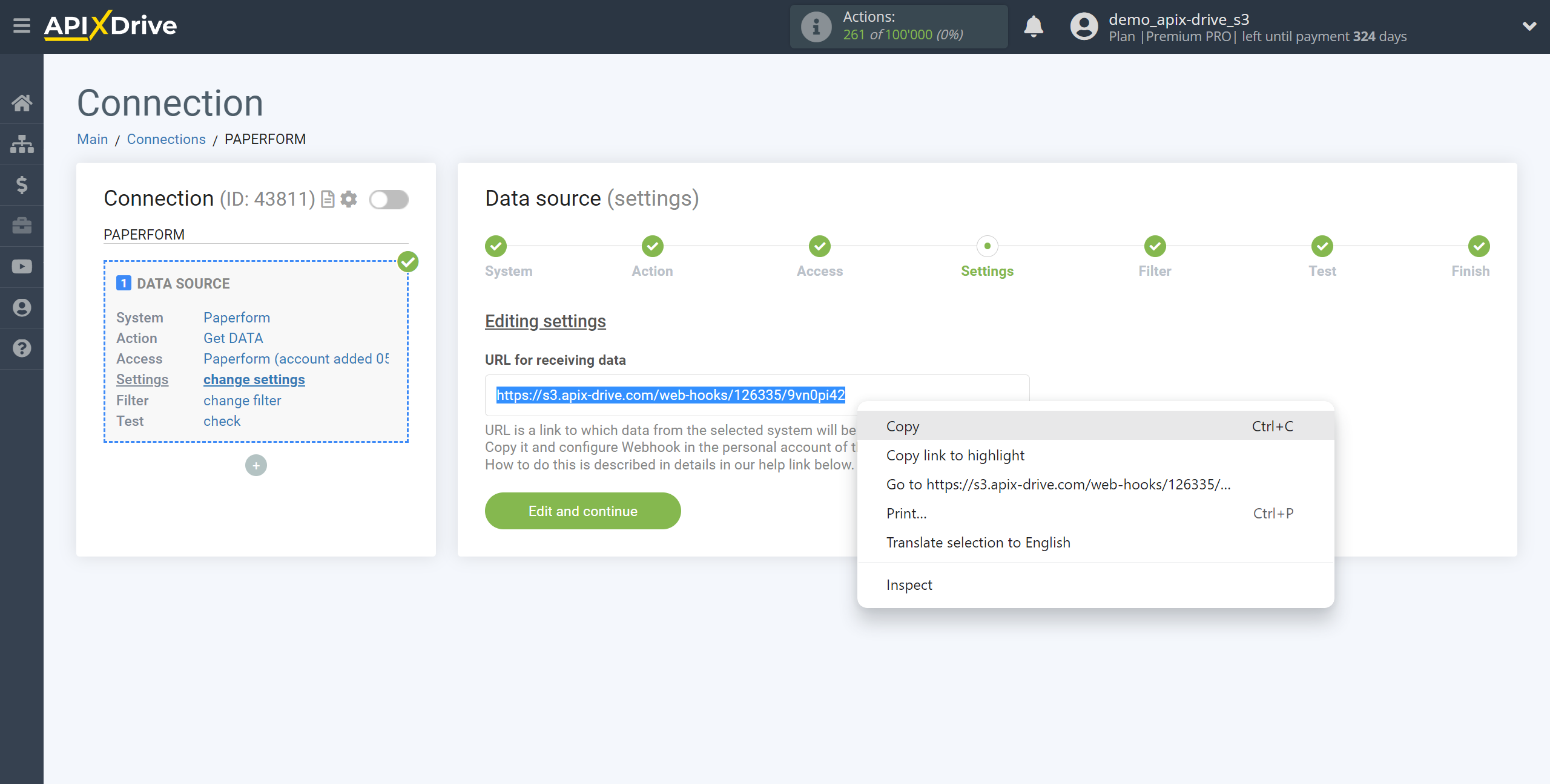 How to Connect Paperform as Data Source | URL for receiving data