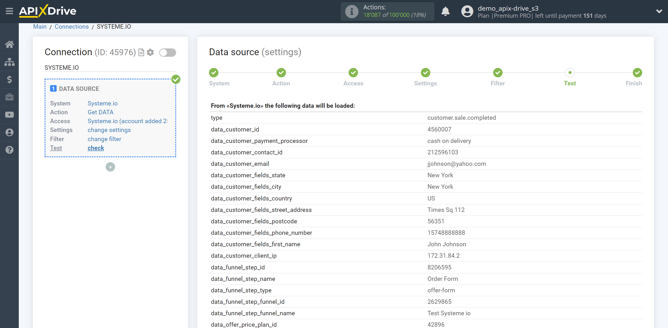 How to Connect Systeme.io as Data Source | Test data