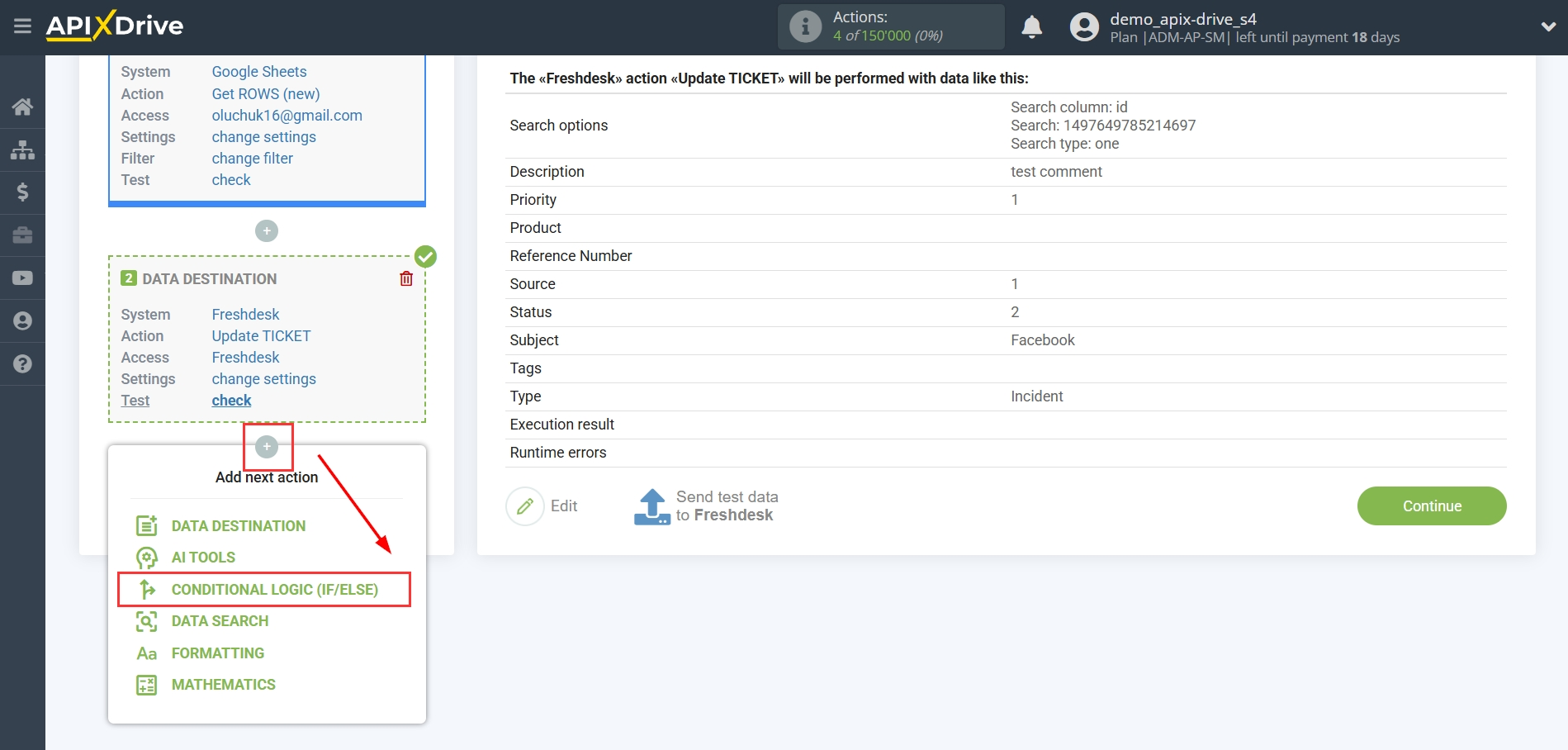 How to setup Freshdesk Update Ticket / Create Ticket | Start setting up the Logic section