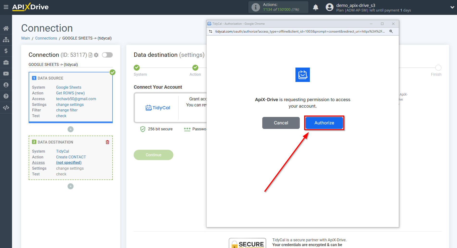 How to Connect Tidycal as Data Destination | Connection setup