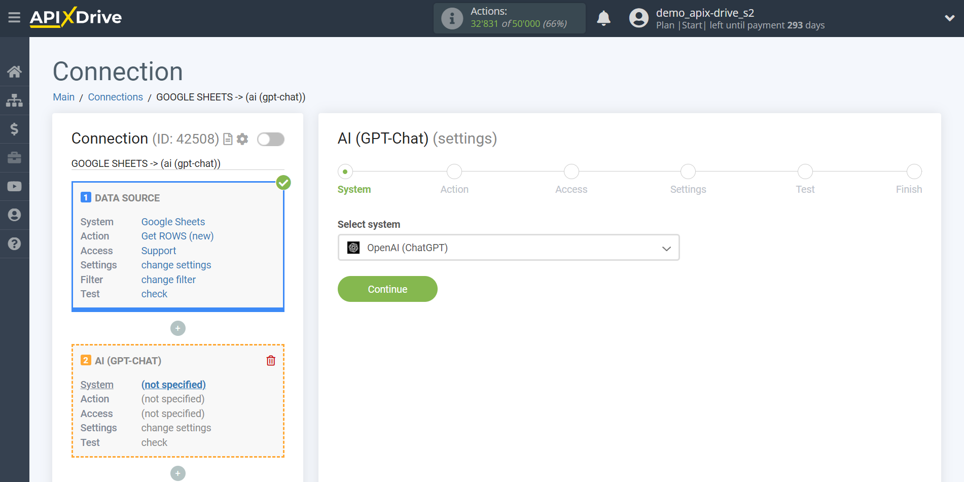 Setting up OpenAI (ChatGPT) in Google Sheets | System selection