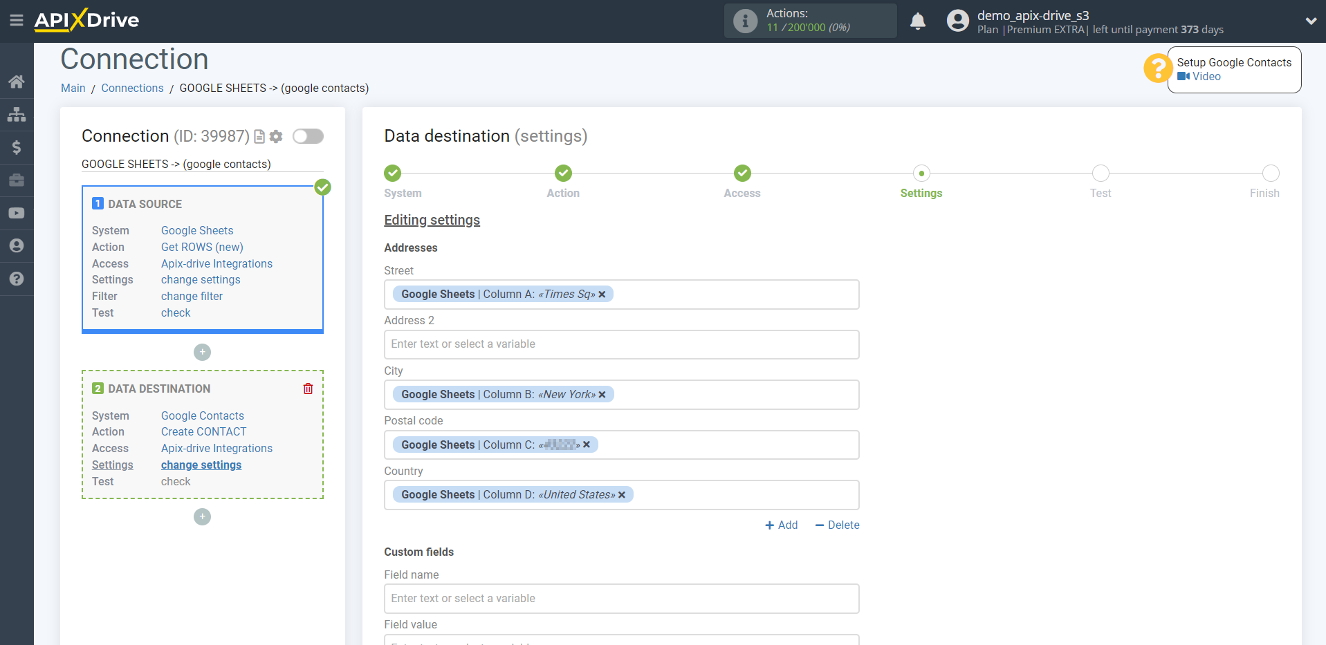 How to Connect Google Contacts as Data Destination | Assigning Fields