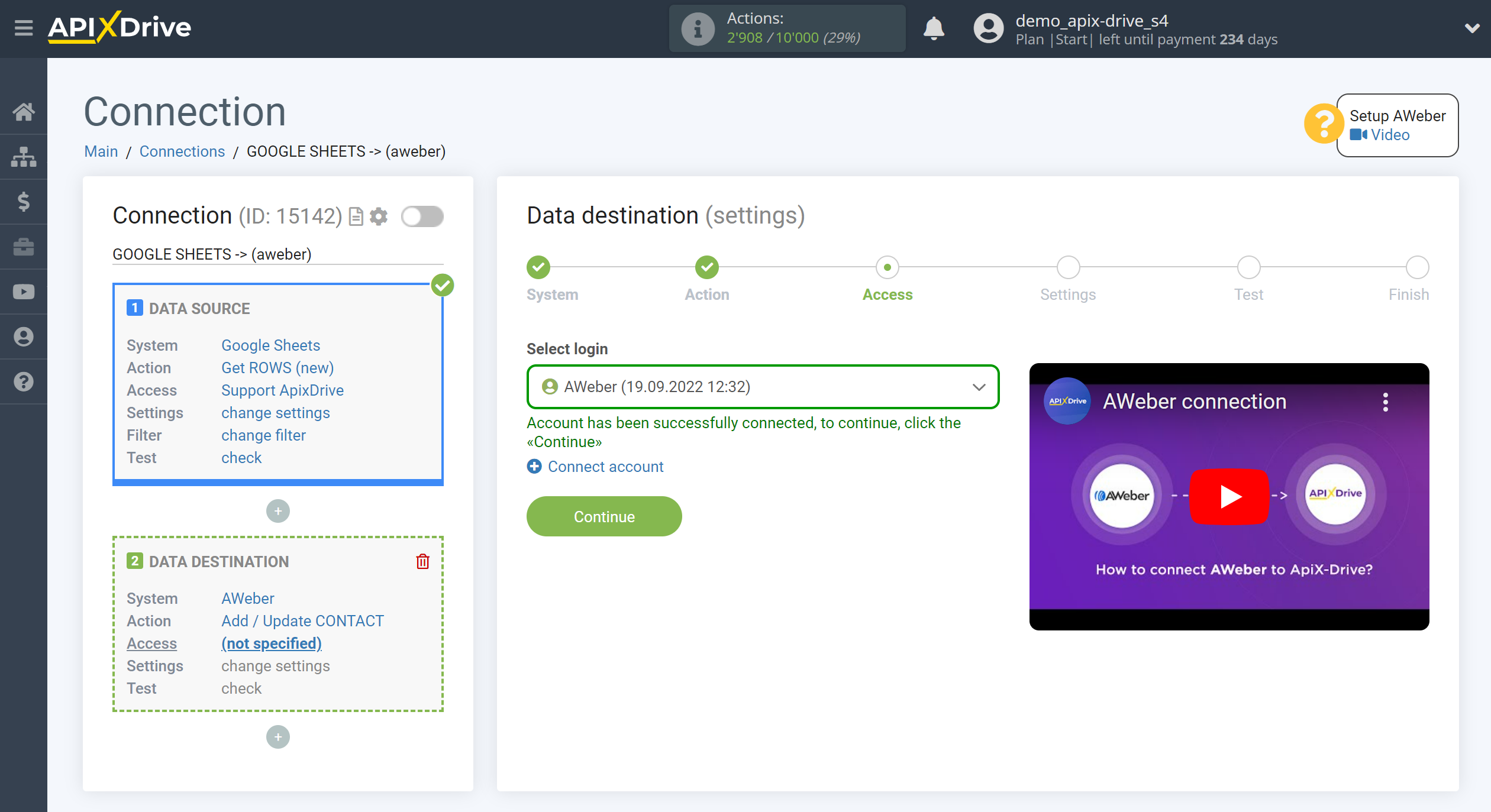 How to Connect Aweber as Data Destination | Account connection