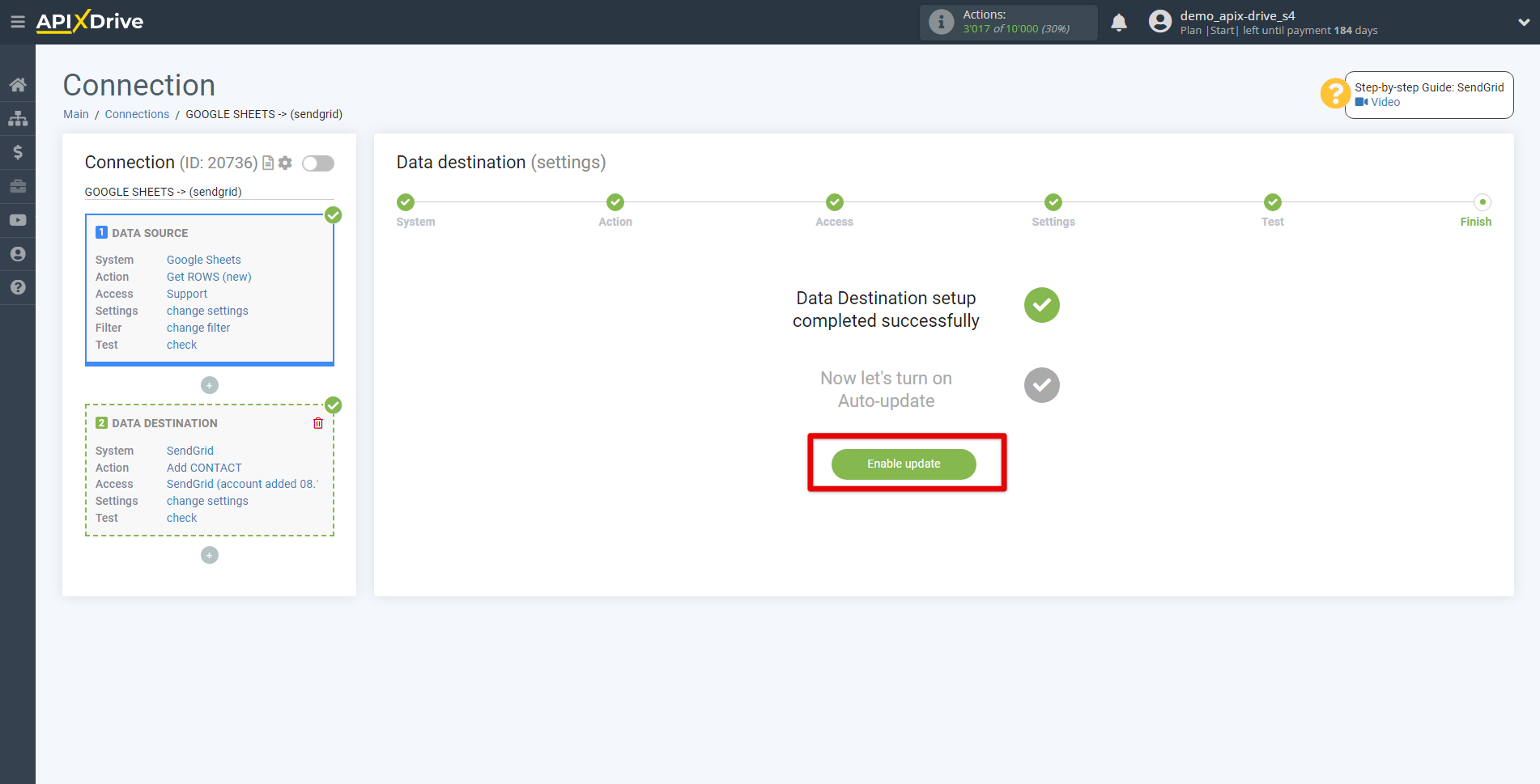 How to Connect SendGrid as Data Destination | Enable auto-update